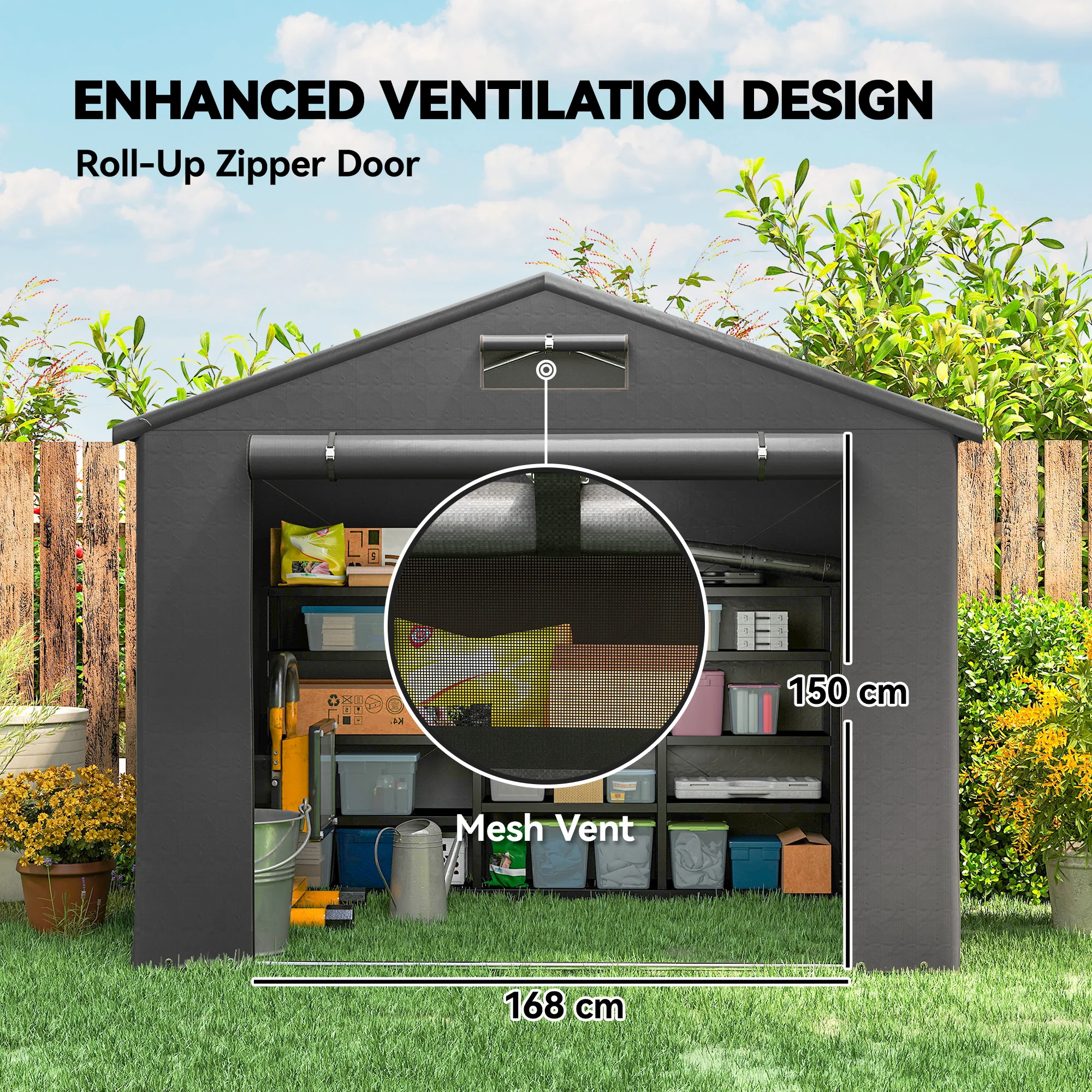 Outsunny Garden Storage Shed Tent Bike Tent, Dark Grey - Image 15