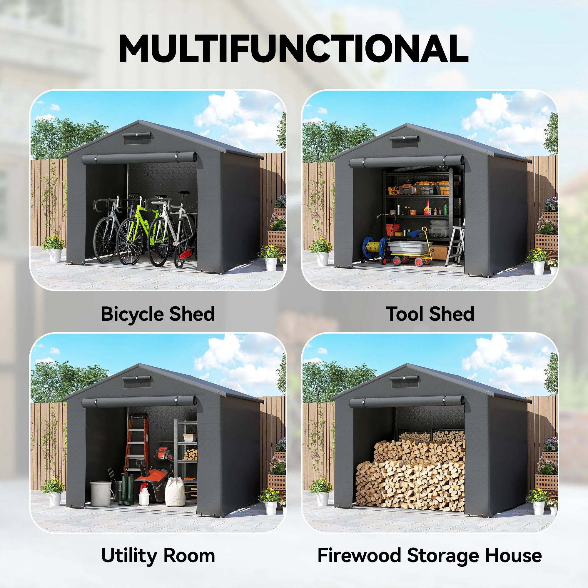 Outsunny Garden Storage Shed Tent Bike Tent, Dark Grey - Image 16