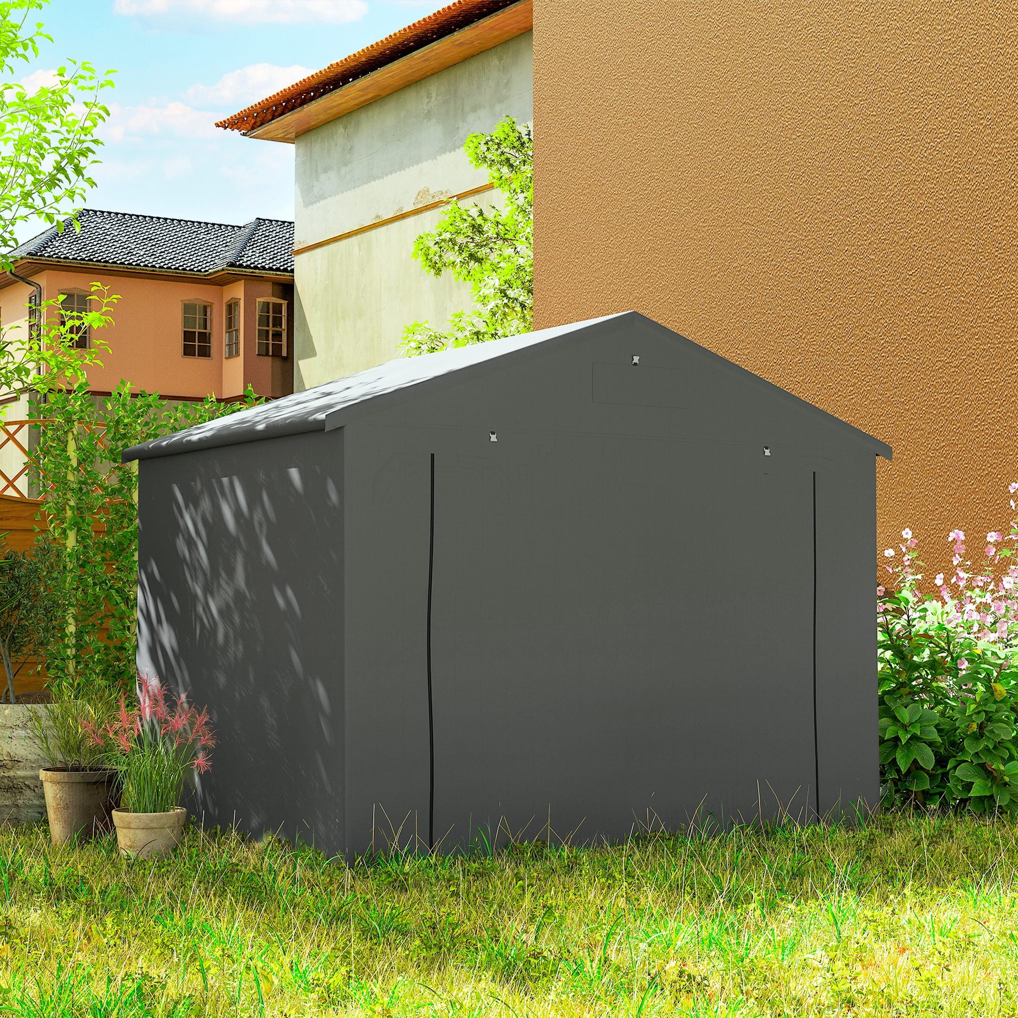 Outsunny Garden Storage Shed Tent Bike Tent, Dark Grey - Image 17