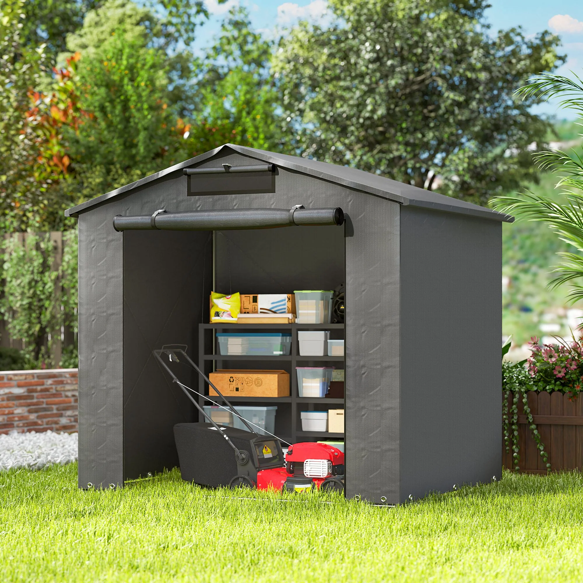 Outsunny Garden Storage Shed Tent Bike Tent, Dark Grey - Image 8