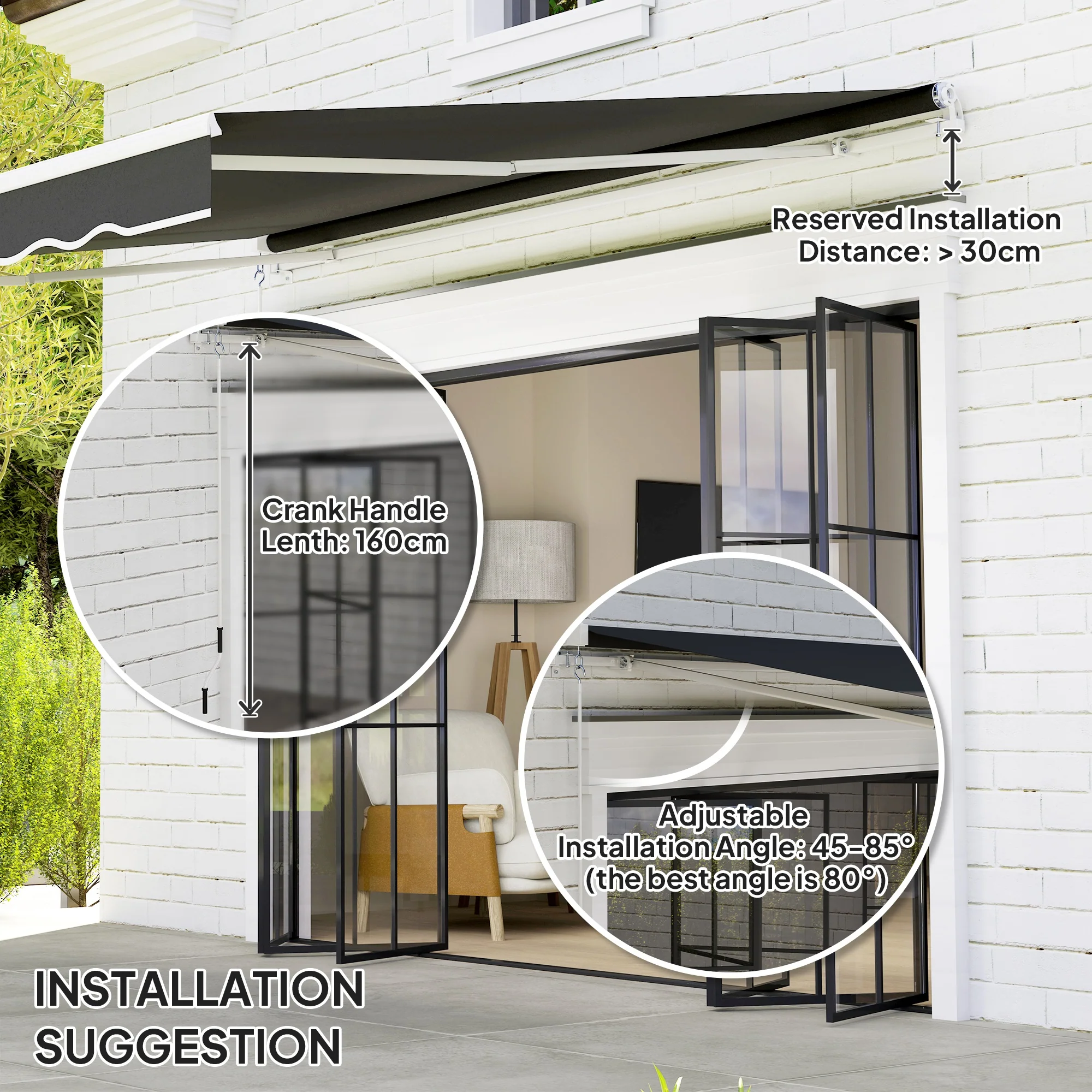 Outsunny Garden Sun Shade Canopy Retractable Awning, 2.5 x 2m - Image 9