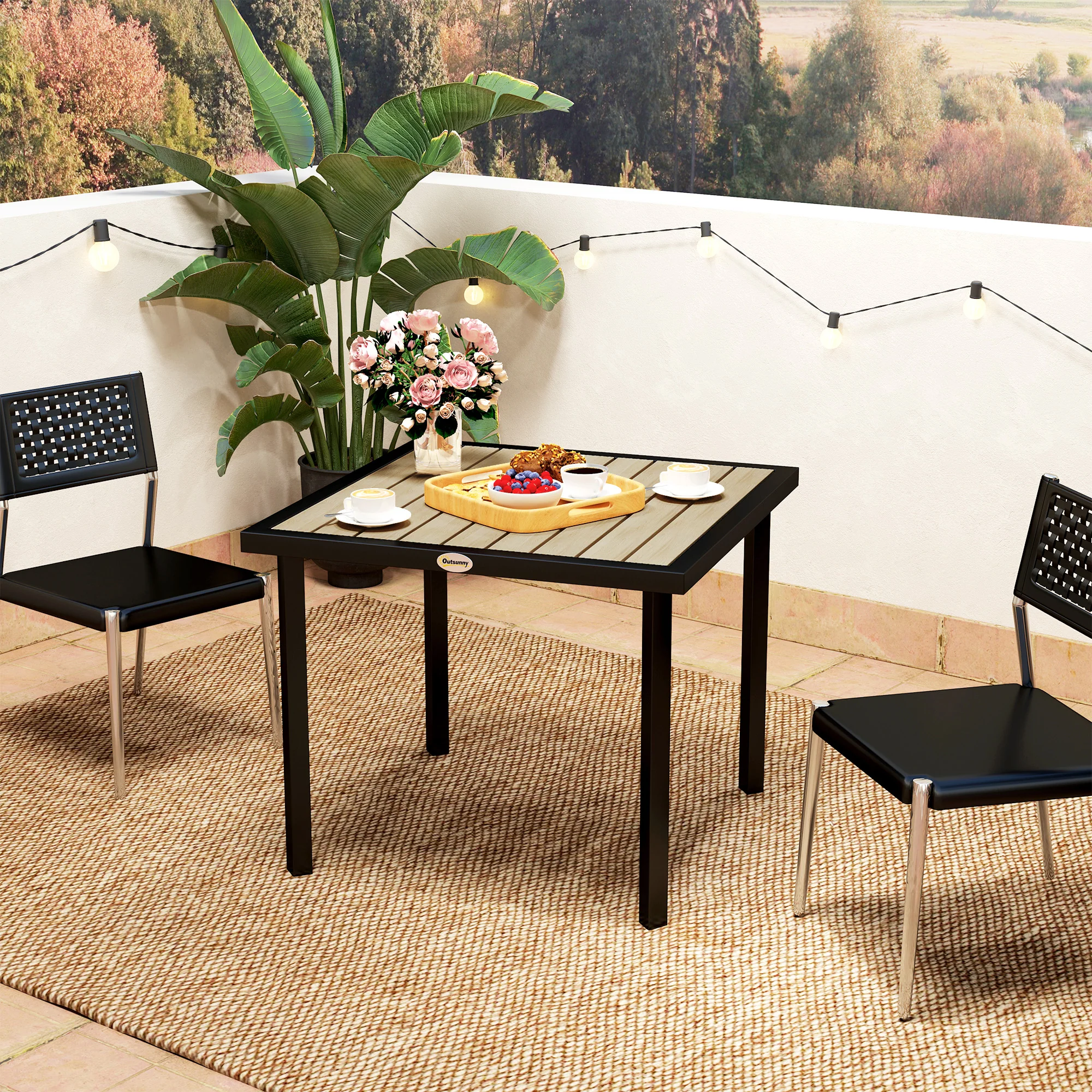 Outsunny Garden Table for 4 Person with 5.4cm Parasol Hole - Image 8