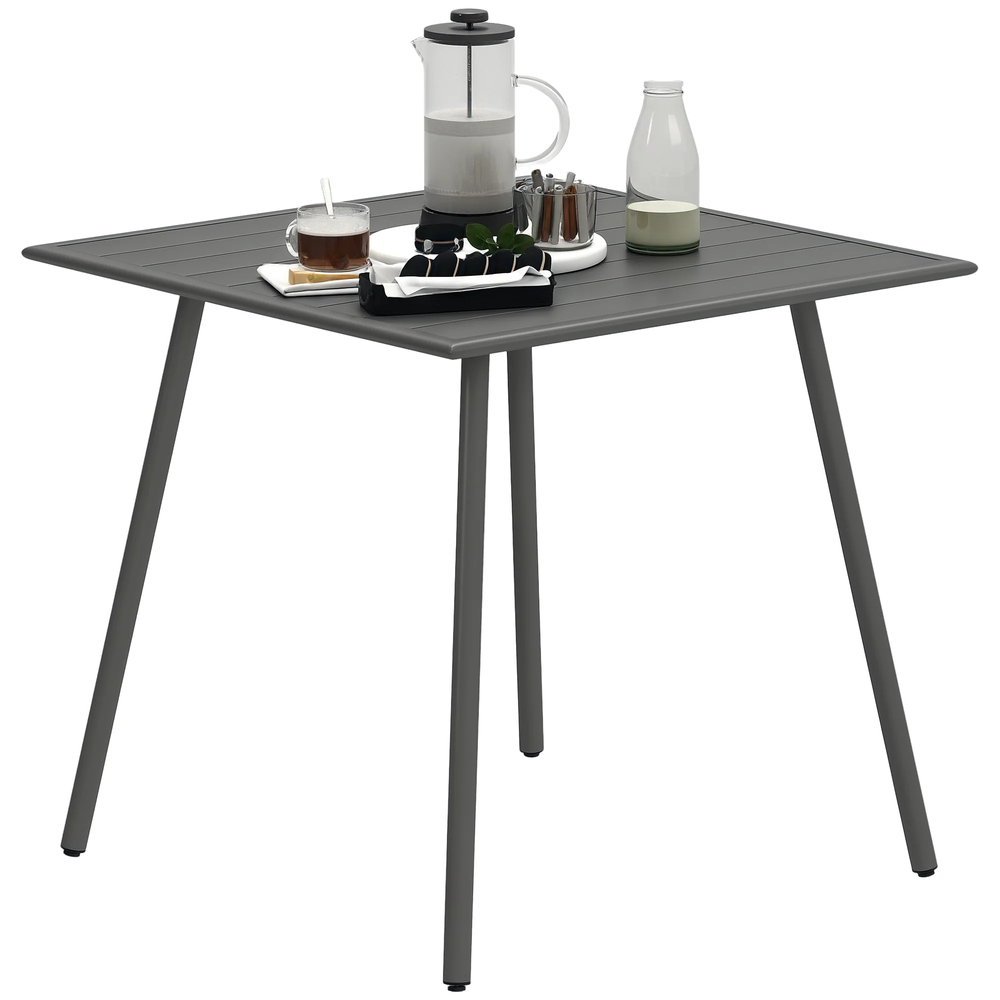 Outsunny Garden Table for 4 Person with Slat Top, Steel Frame - Image 10