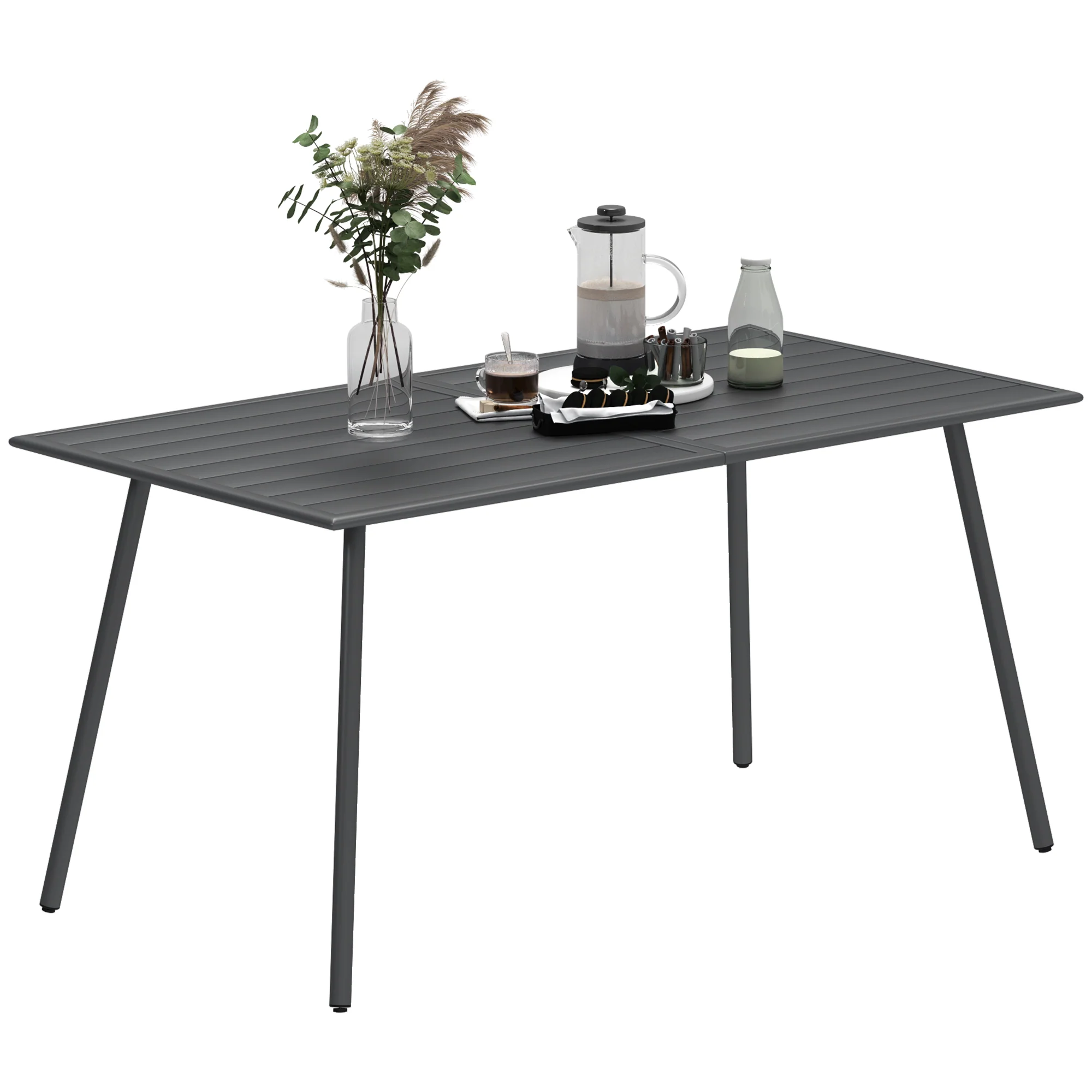 Outsunny Garden Table for 6 Person with Slat Top, Steel Frame - Image 10