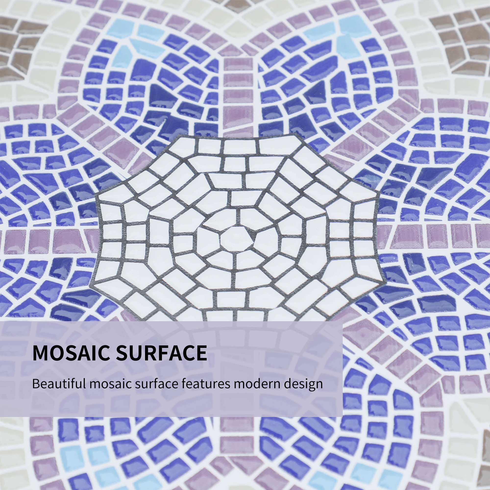 Outsunny Garden Table, Mosaic Round Patio Side Table With 60cm Ceramic Top - Image 4