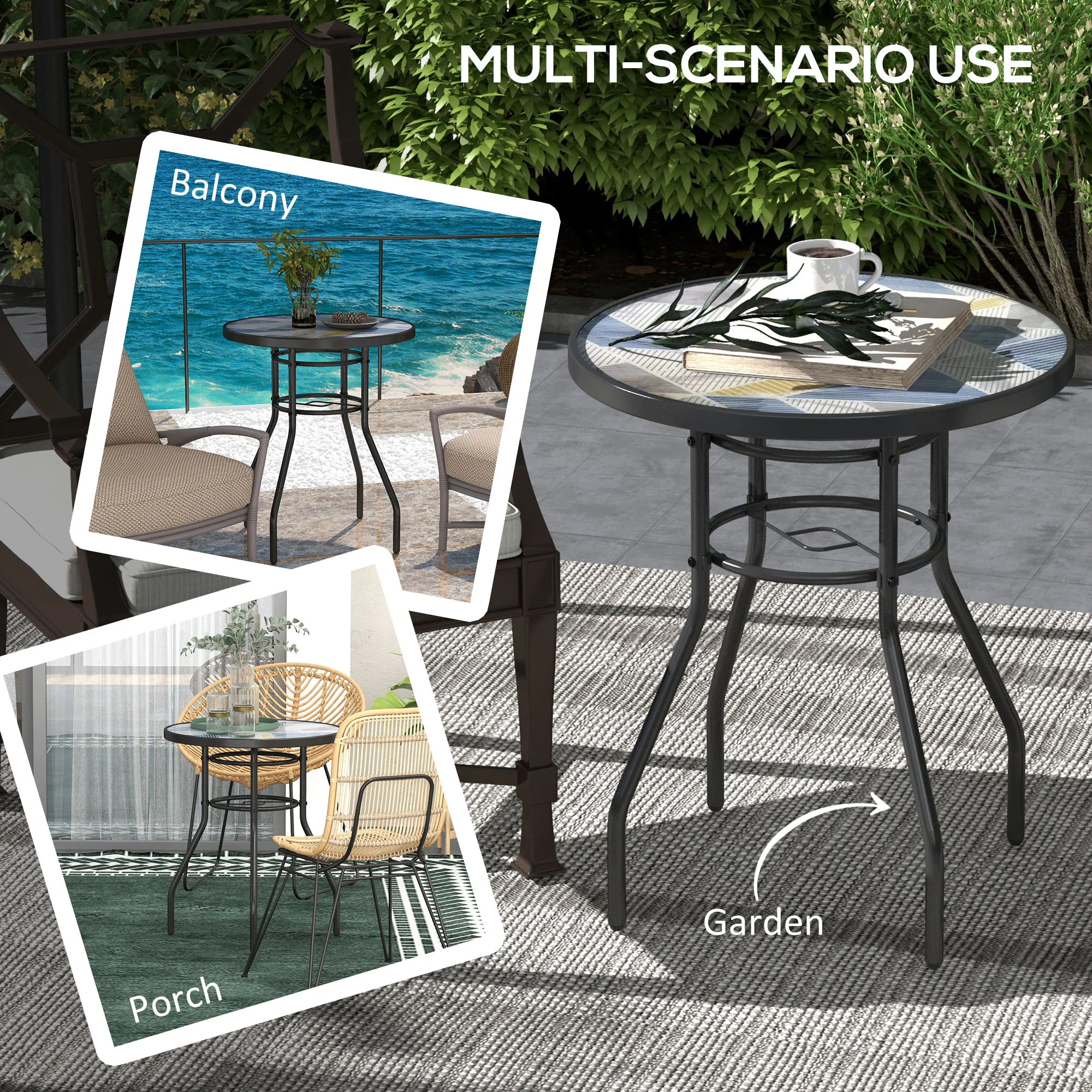 Outsunny Garden Table With Glass Printed Design For Outdoor - Image 6