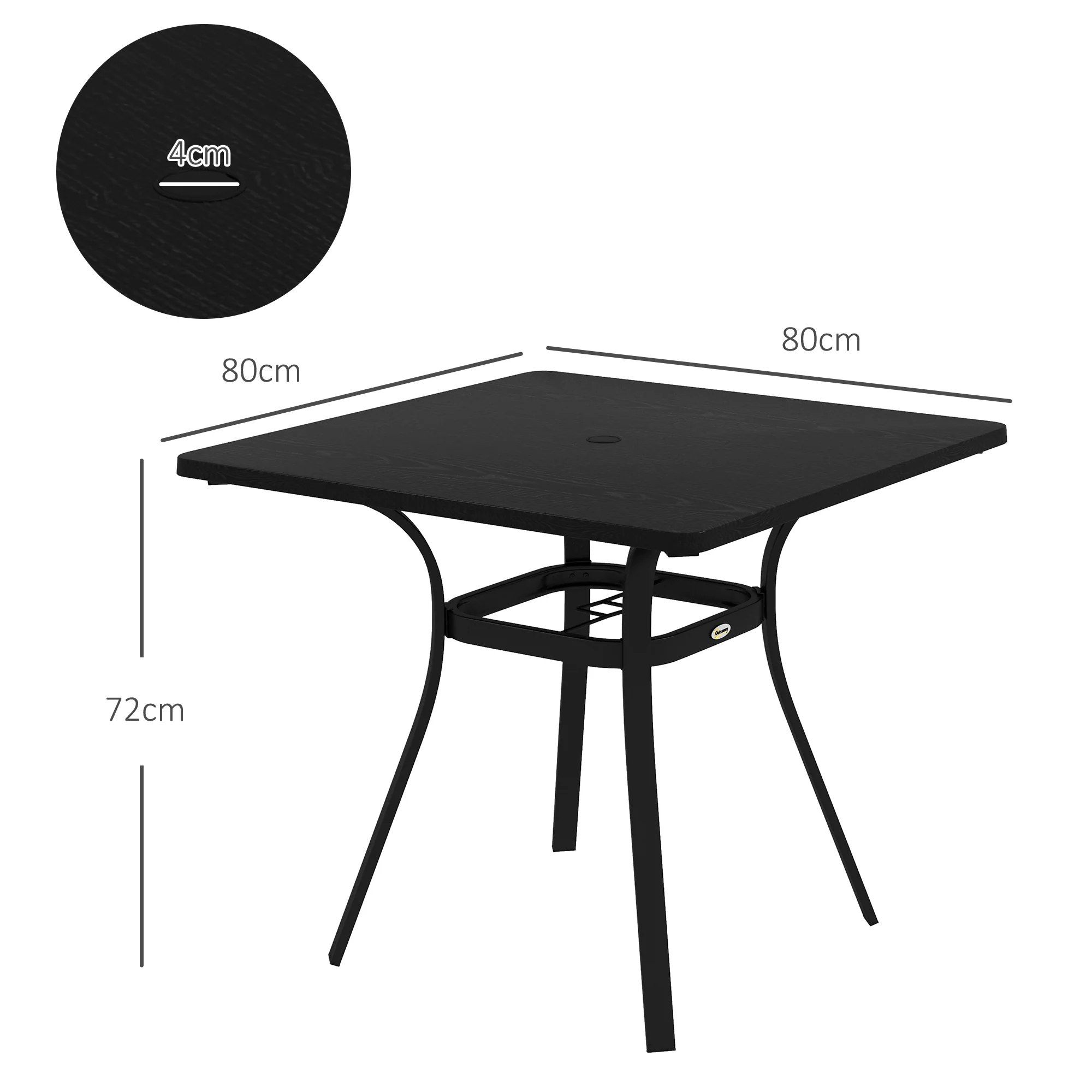 Outsunny Garden Table with Metal Tabletop, Steel Frame for Balcony, Porch, Black - Image 5