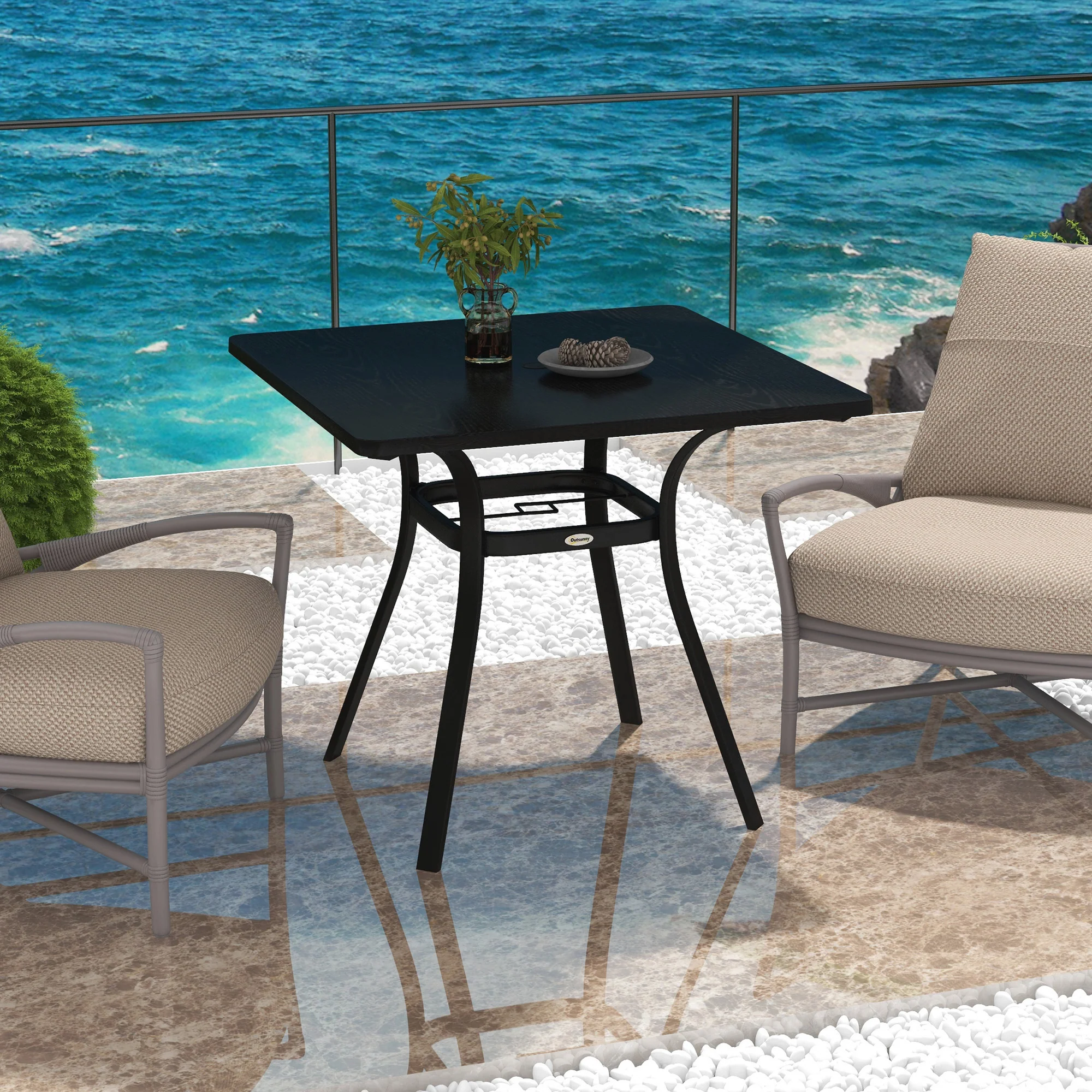 Outsunny Garden Table with Metal Tabletop, Steel Frame for Balcony, Porch, Black - Image 8