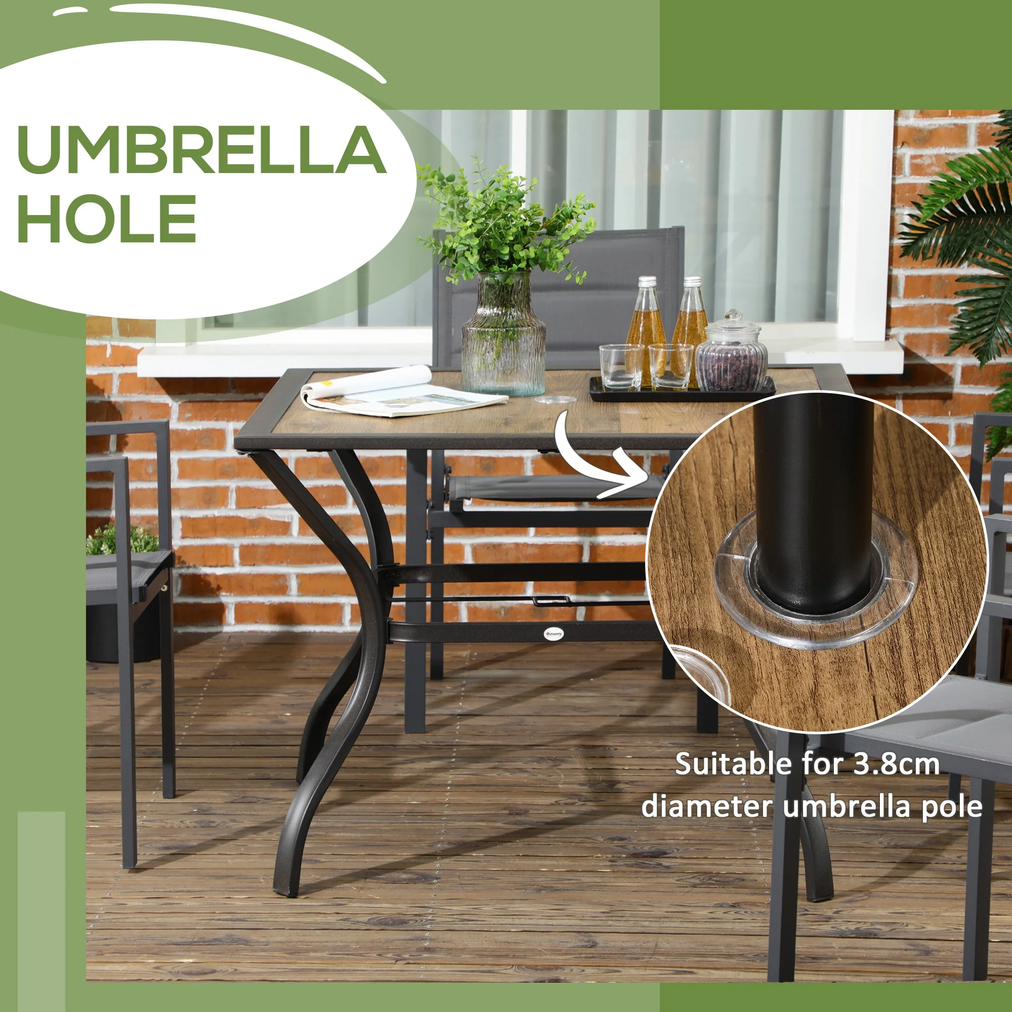 Outsunny Garden Table with Parasol Hole w/ PC Board Tabletop for 4 Persons - Image 4