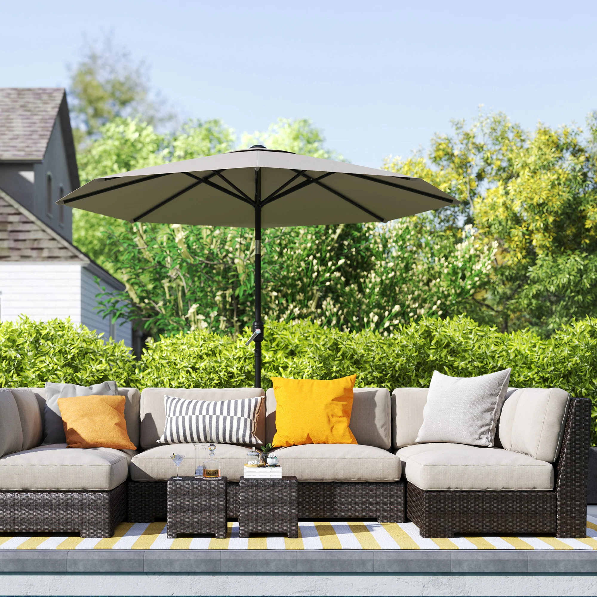 Outsunny Garden Umbrella Parasol Sun Shade Aluminium Light Grey, 2.7M - Image 9