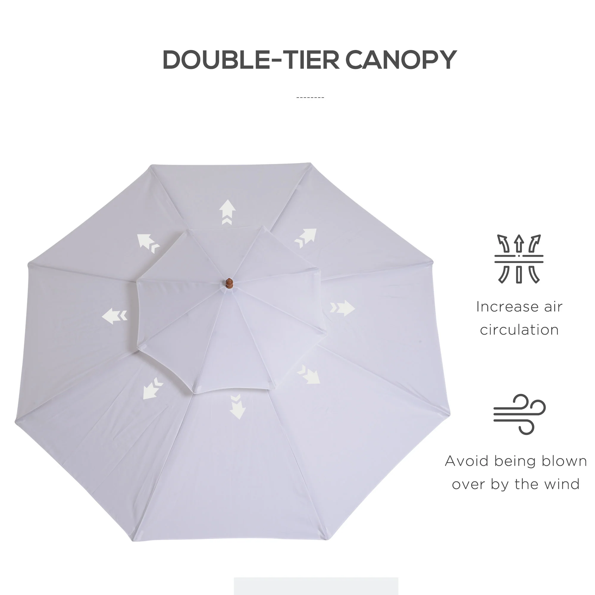 Outsunny Garden Wood Patio Parasol Sun Shade Outdoor Umbrella Canopy Cream - Image 6