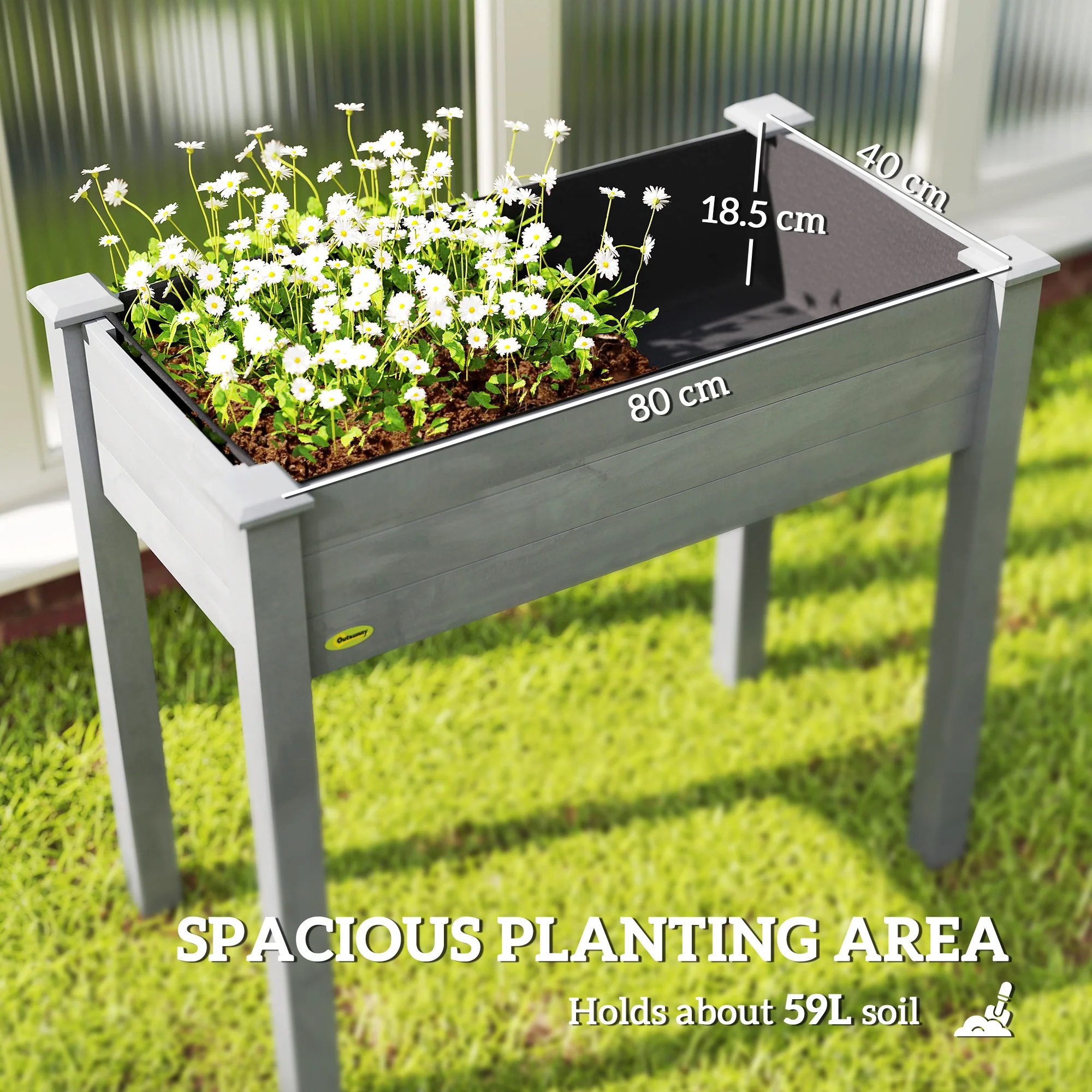 Outsunny Garden Wooden Planter Flower Raised Bed, Dark Grey - Image 3