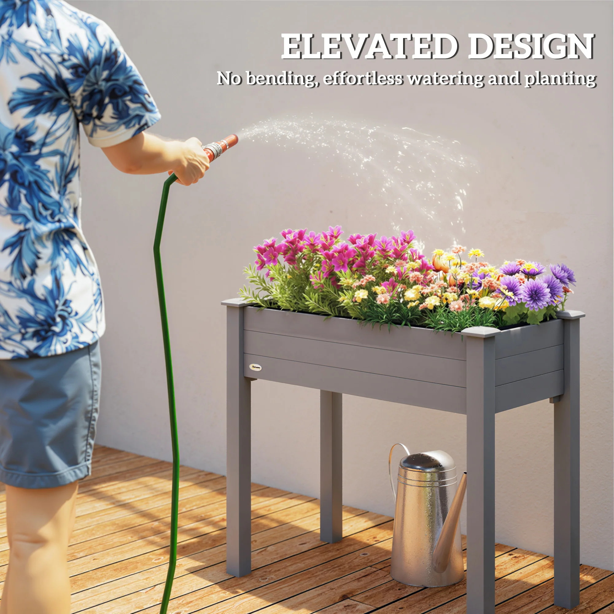 Outsunny Garden Wooden Planter Flower Raised Bed, Dark Grey - Image 6