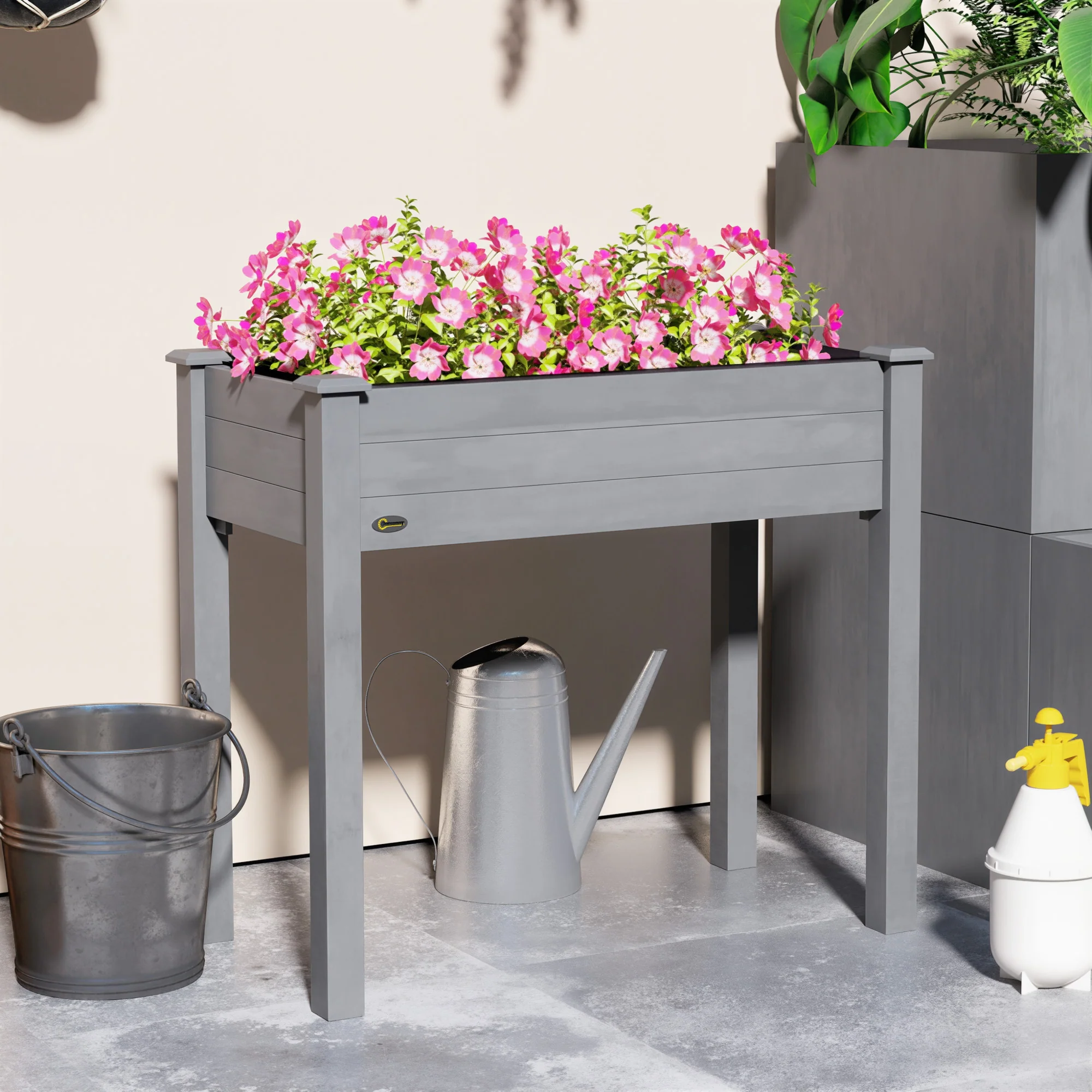Outsunny Garden Wooden Planter Flower Raised Bed, Dark Grey - Image 7