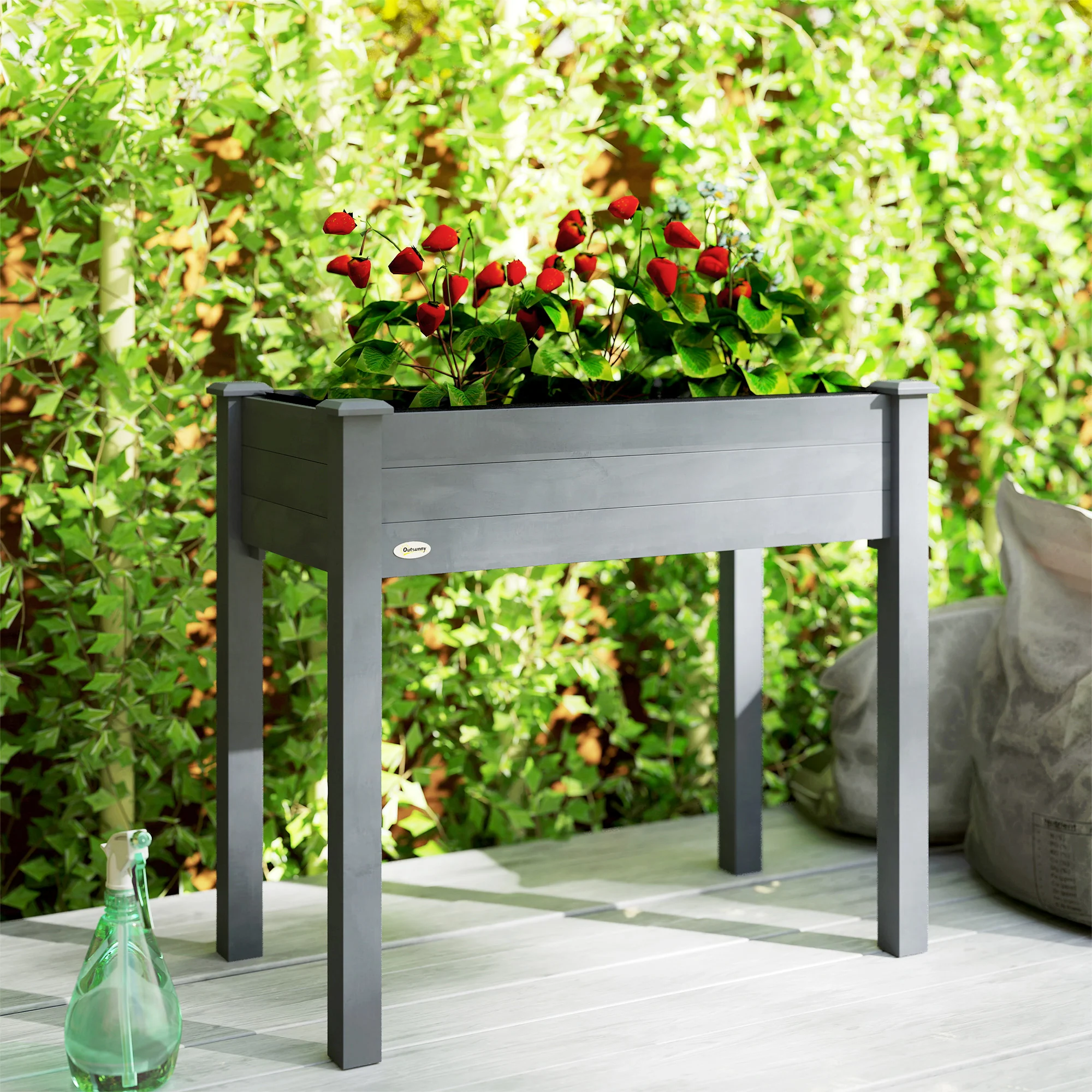 Outsunny Garden Wooden Planter Flower Raised Bed, Dark Grey - Image 8