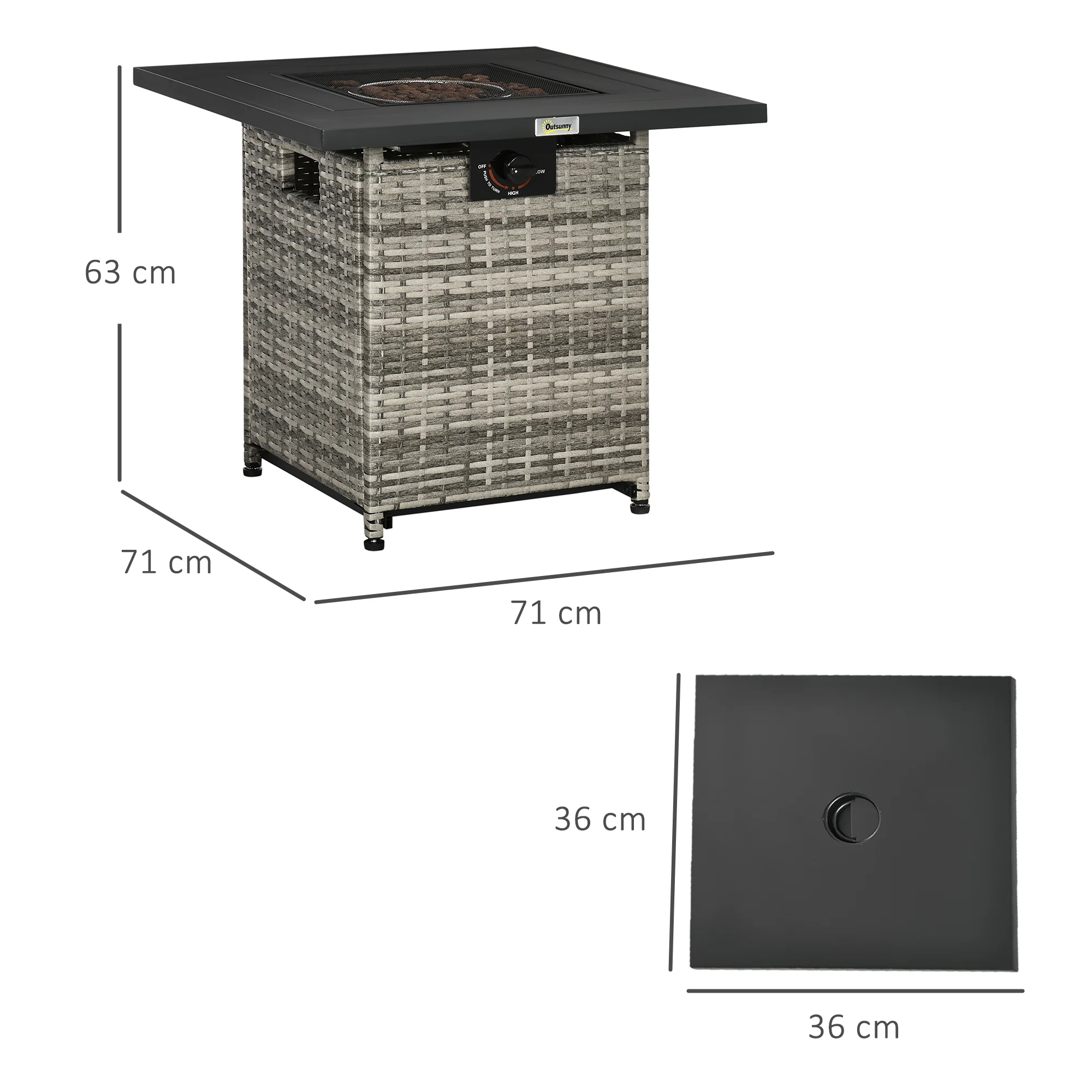Outsunny Gas Fire Pit Table w/ Rain Cover, Mesh Lid & Lava Stone, 40,000 BTU - Image 5