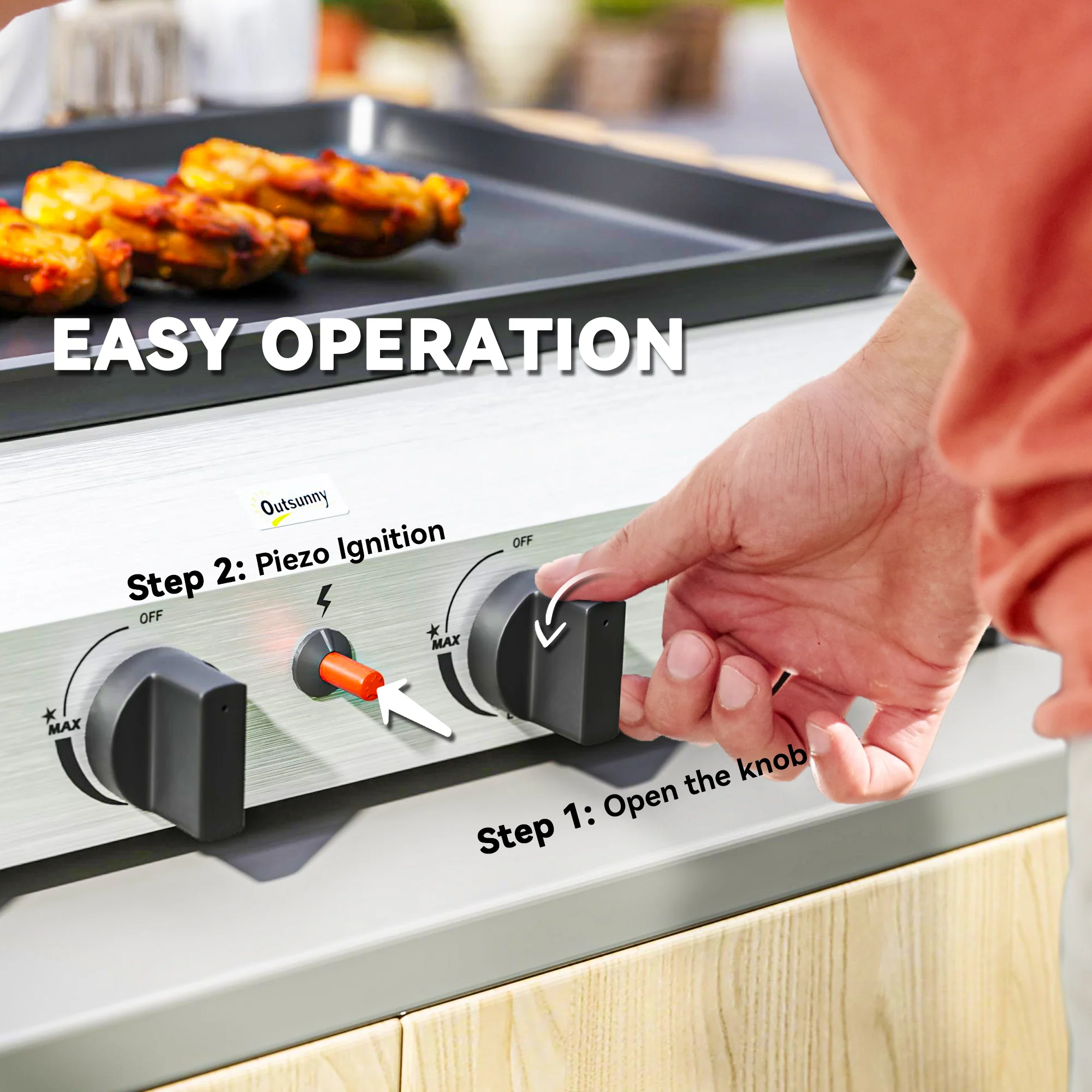 Outsunny Gas Grill, Gas BBQ with Non-Stick Griddle for Camping, Silver Tone - Image 13