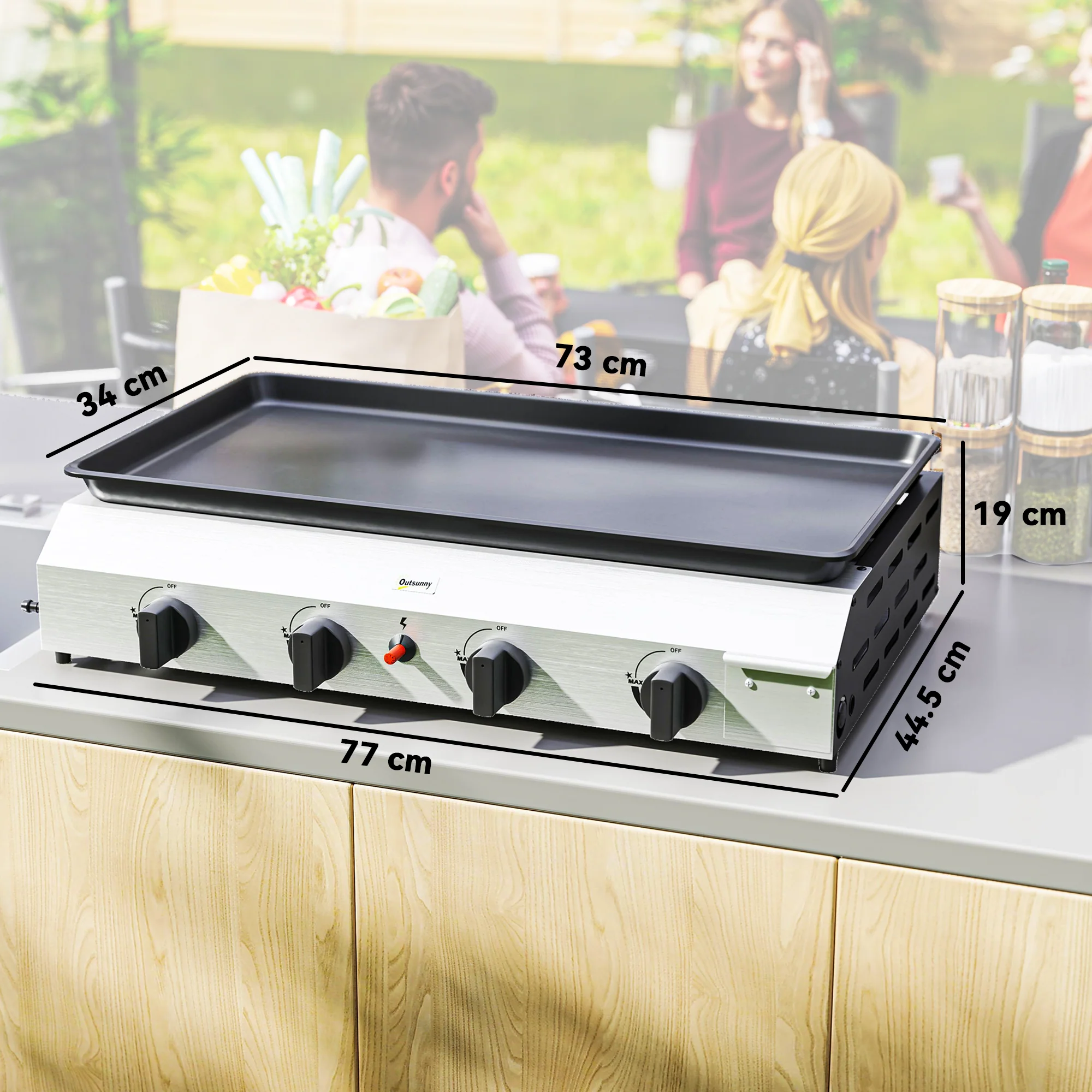 Outsunny Gas Grill, Gas BBQ with Non-Stick Griddle for Camping, Silver Tone - Image 14