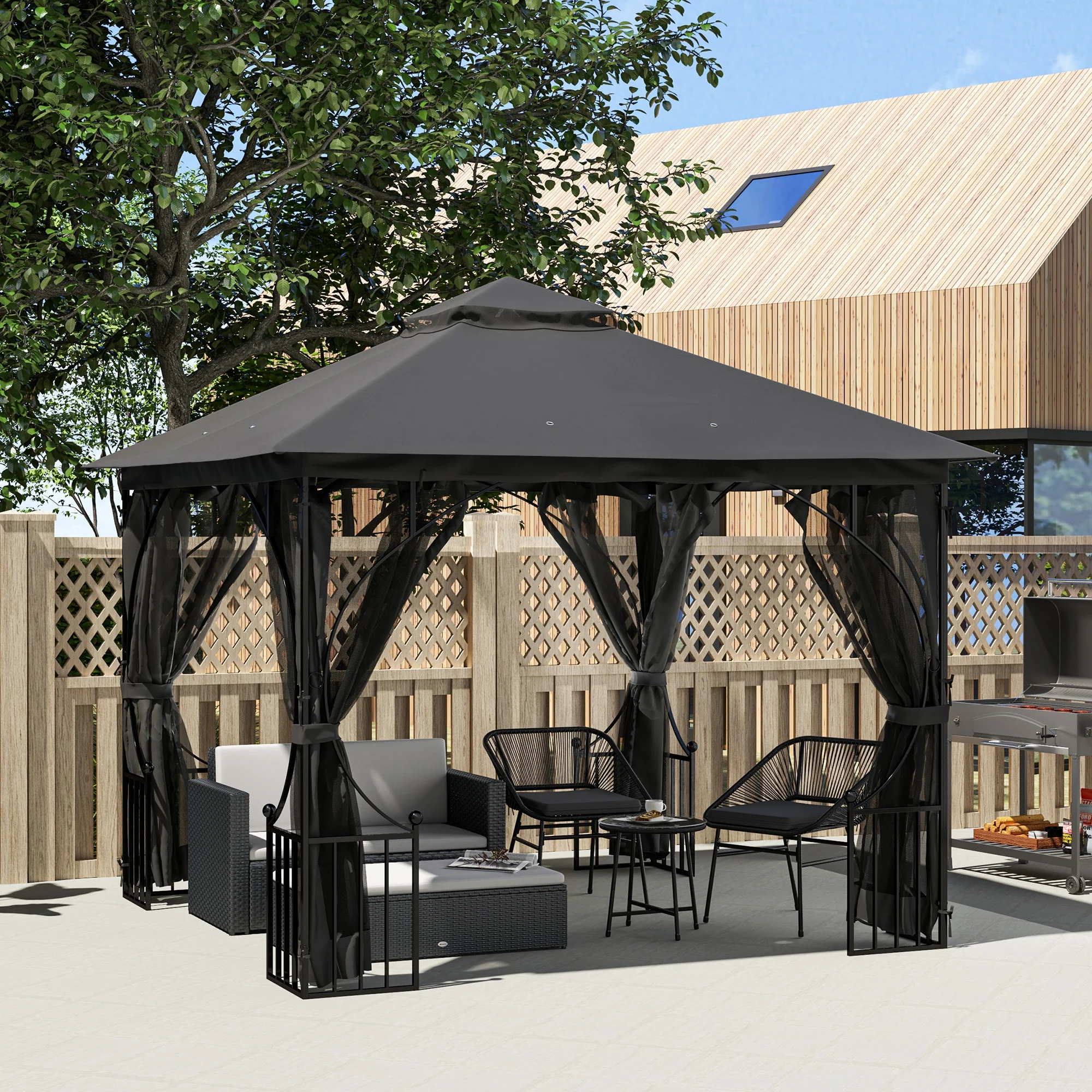 Outsunny Gazebo Party Tent Canopy Sun Shade for Patio Garden 3x3(m) - Image 2