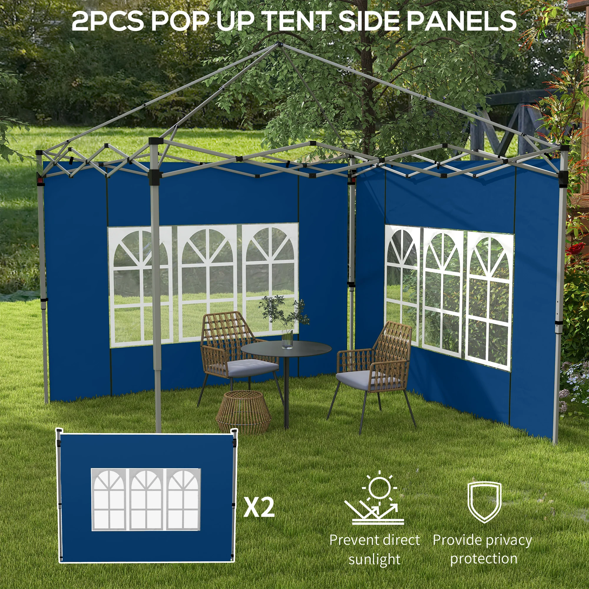 Outsunny Gazebo Side Panels for 3x3(m) or 3x4m Pop Up Gazebo, 2 Pack, Blue - Image 3