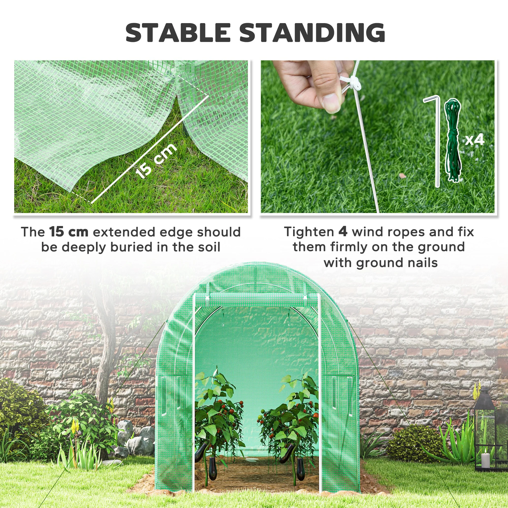 Outsunny Greenhouse Polytunnel Walk-in Grow Plant Steel 3 x 2 m Outdoor - Image 4