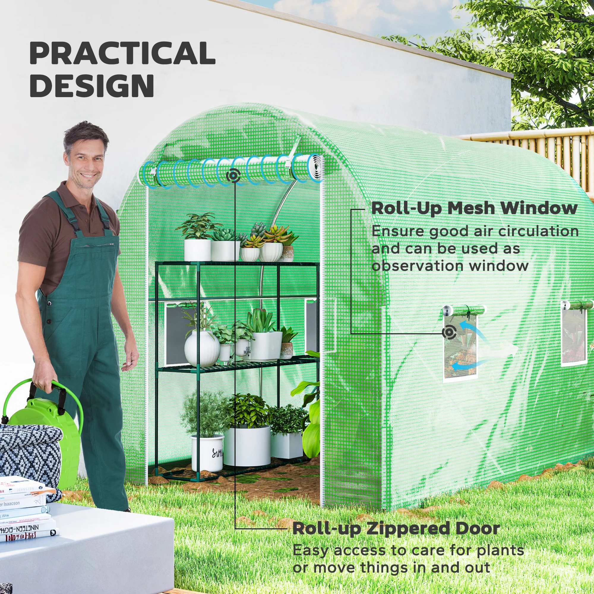 Outsunny Greenhouse Polytunnel Walk-in Grow Plant Steel 3 x 2 m Outdoor - Image 6
