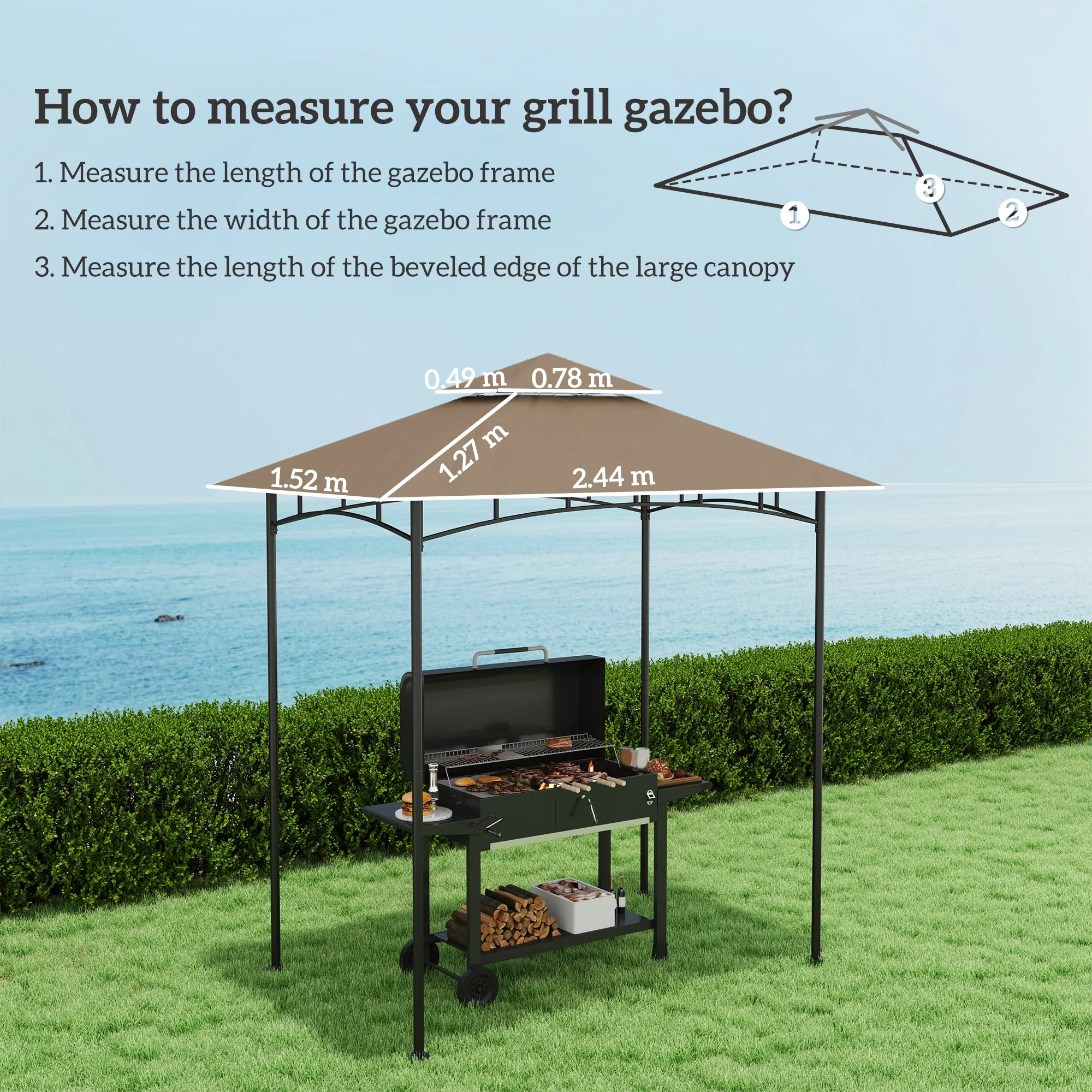 Outsunny Grill Gazebo Cover Roof Replacement for 1.5 x 2.4m Frame - Image 8