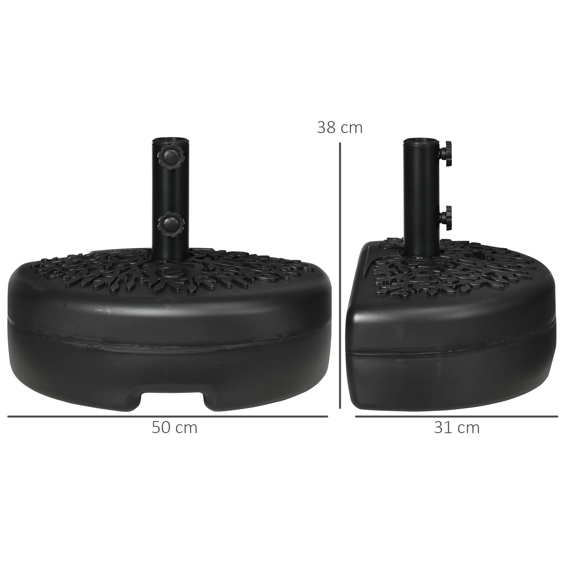 Outsunny Half Round Patio Umbrella Base For 3.8 Cm Or 4.8 Cm Pole, Black - Image 5