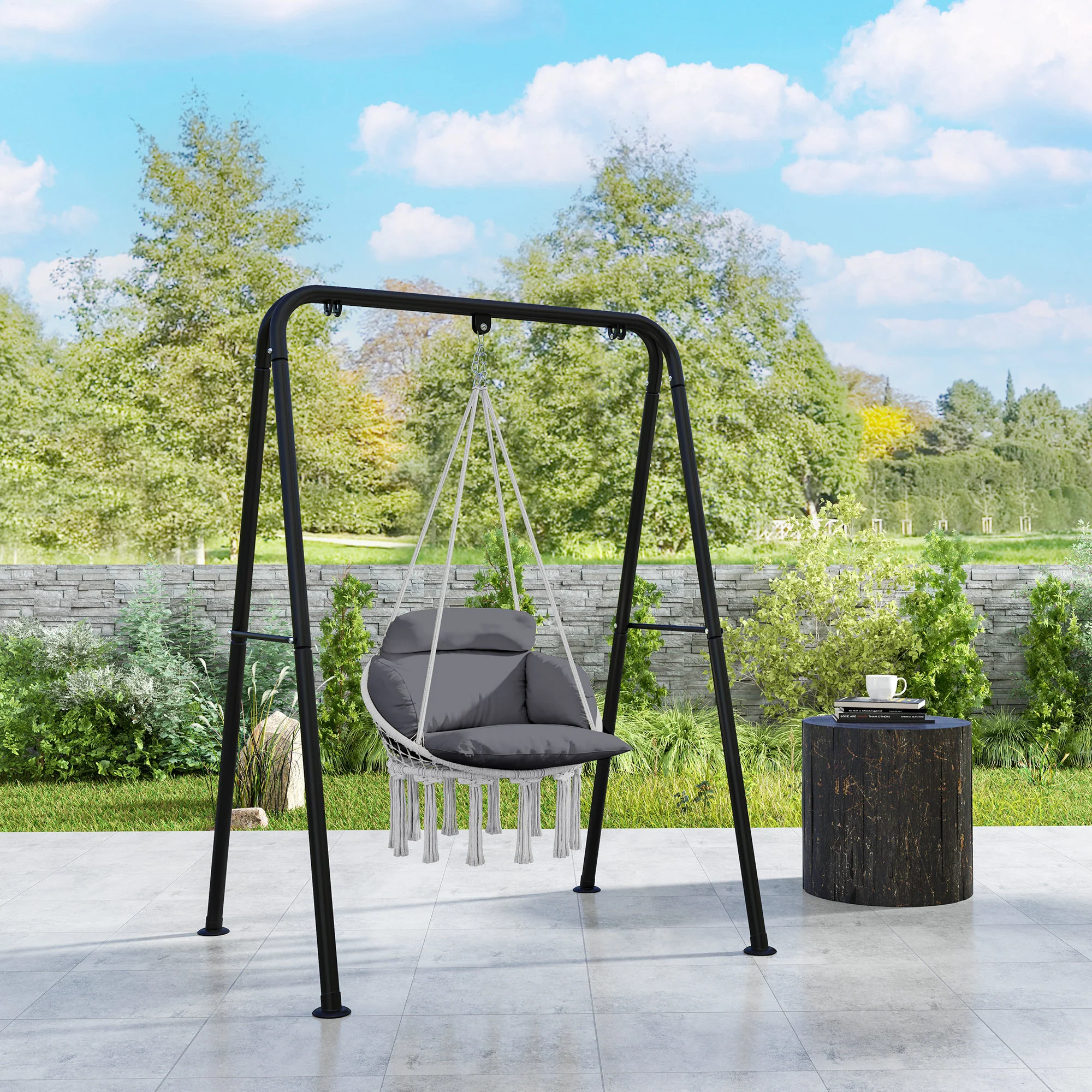 Outsunny Hammock Chair, Boho Hanging Swing Chair with Cushion - Image 2