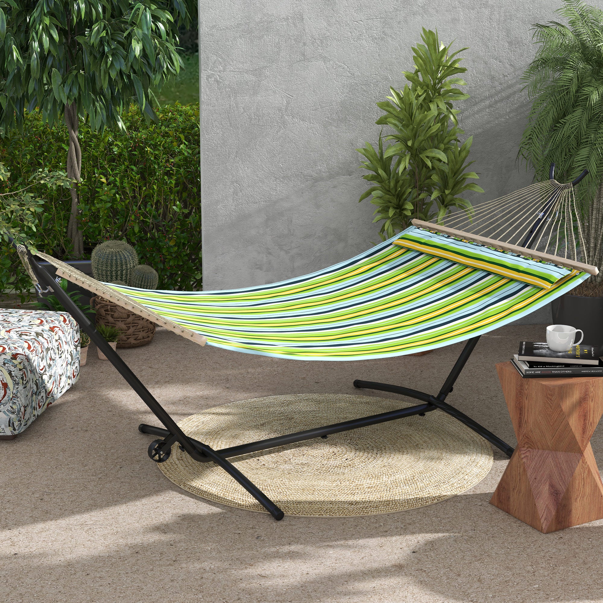 Outsunny Hammock Stand w/ Wheels, Adjustable Hammock Stand w/ Carry Bag, Black - Image 2