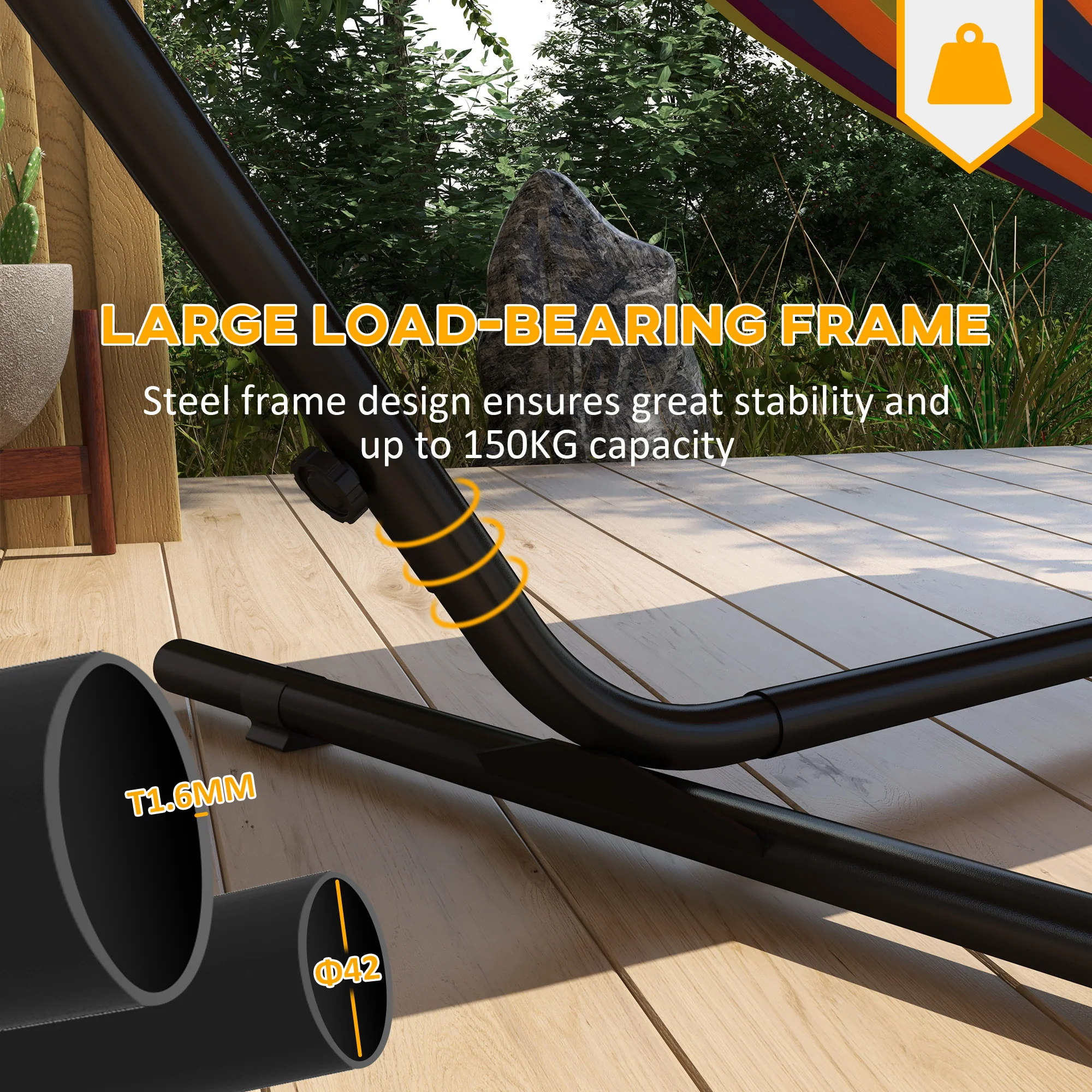 Outsunny Hammock Stand with Side Tray, Steel Frame Hammock Stand, Black - Image 3