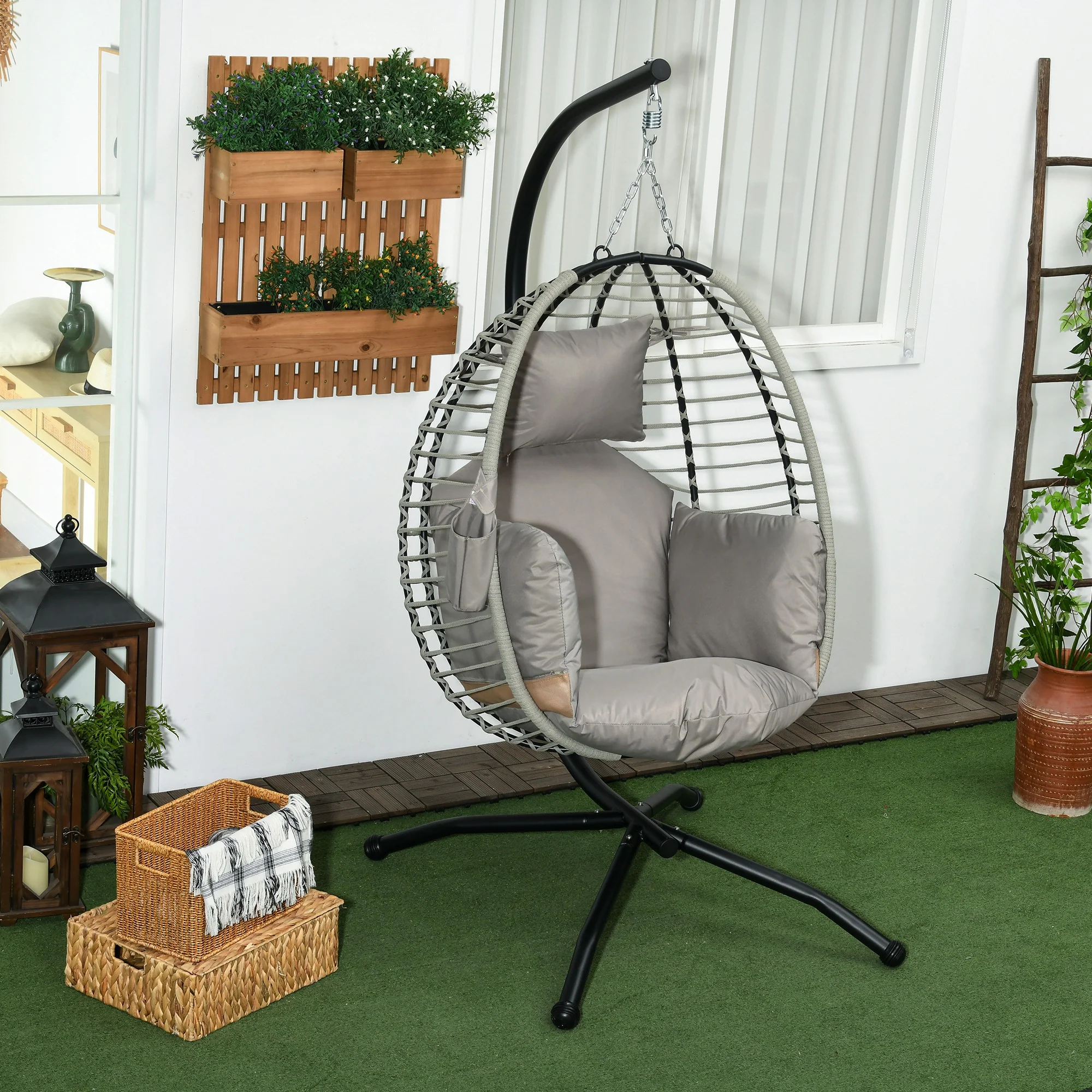 Outsunny Hanging Swing Chair W/ Thick Cushion, Hanging Chair - Image 11