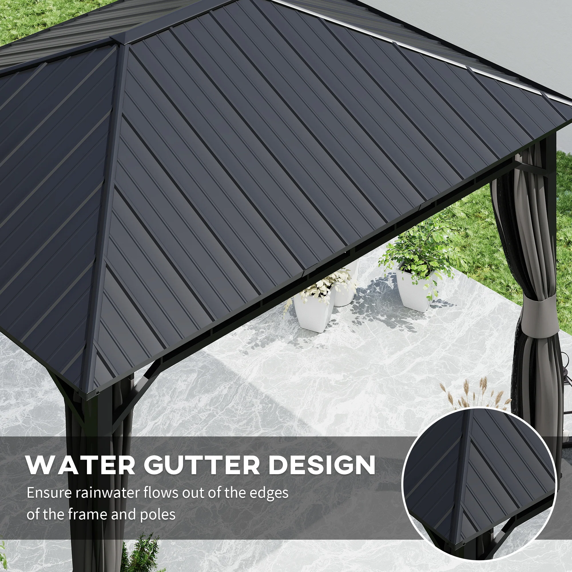 Outsunny Hardtop Gazebo with Galvanised Steel Roof and Sides - Dark Grey - Image 13