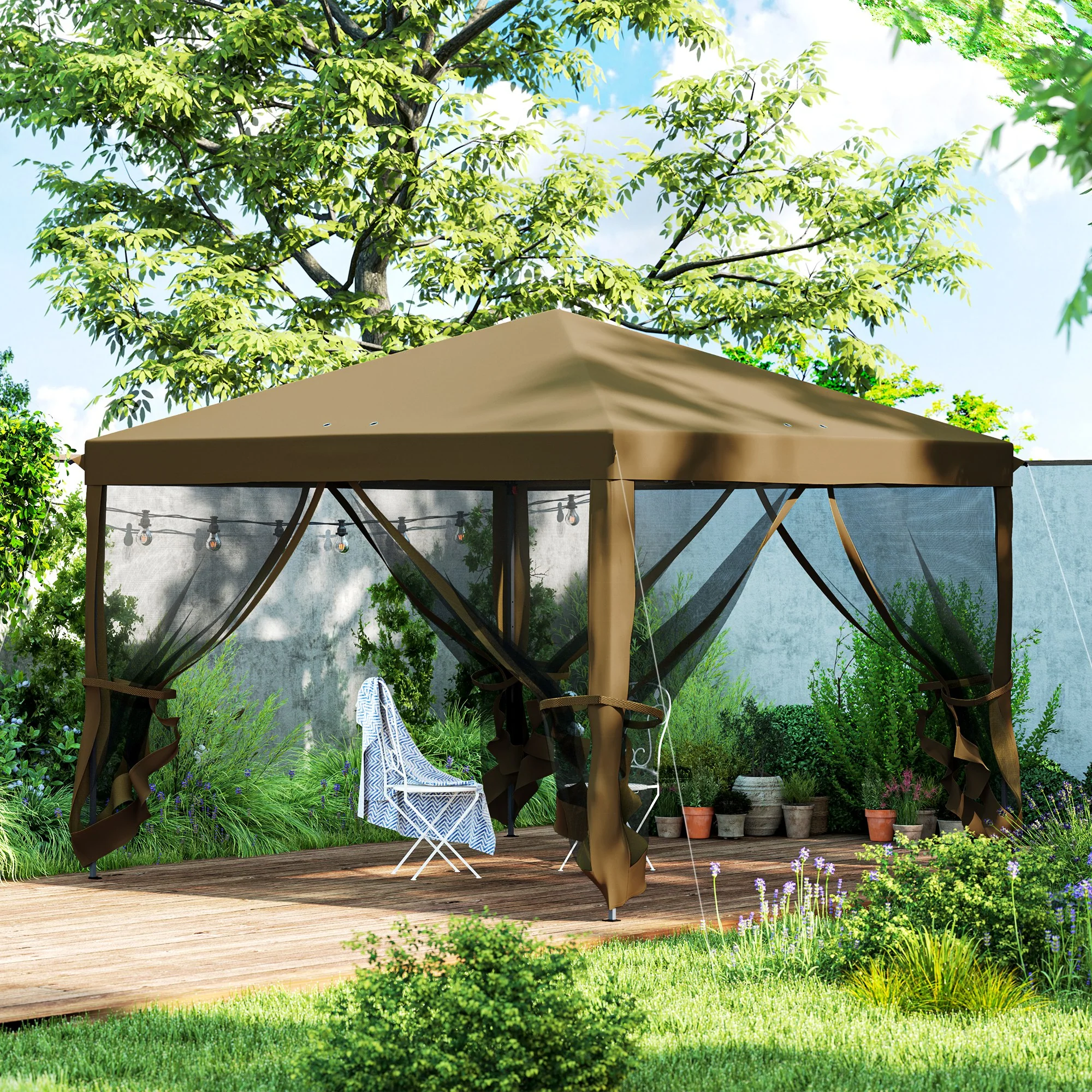 Outsunny Heavy Duty Pop Up Gazebo with Removable Mesh Sidewall Khaki - Image 18