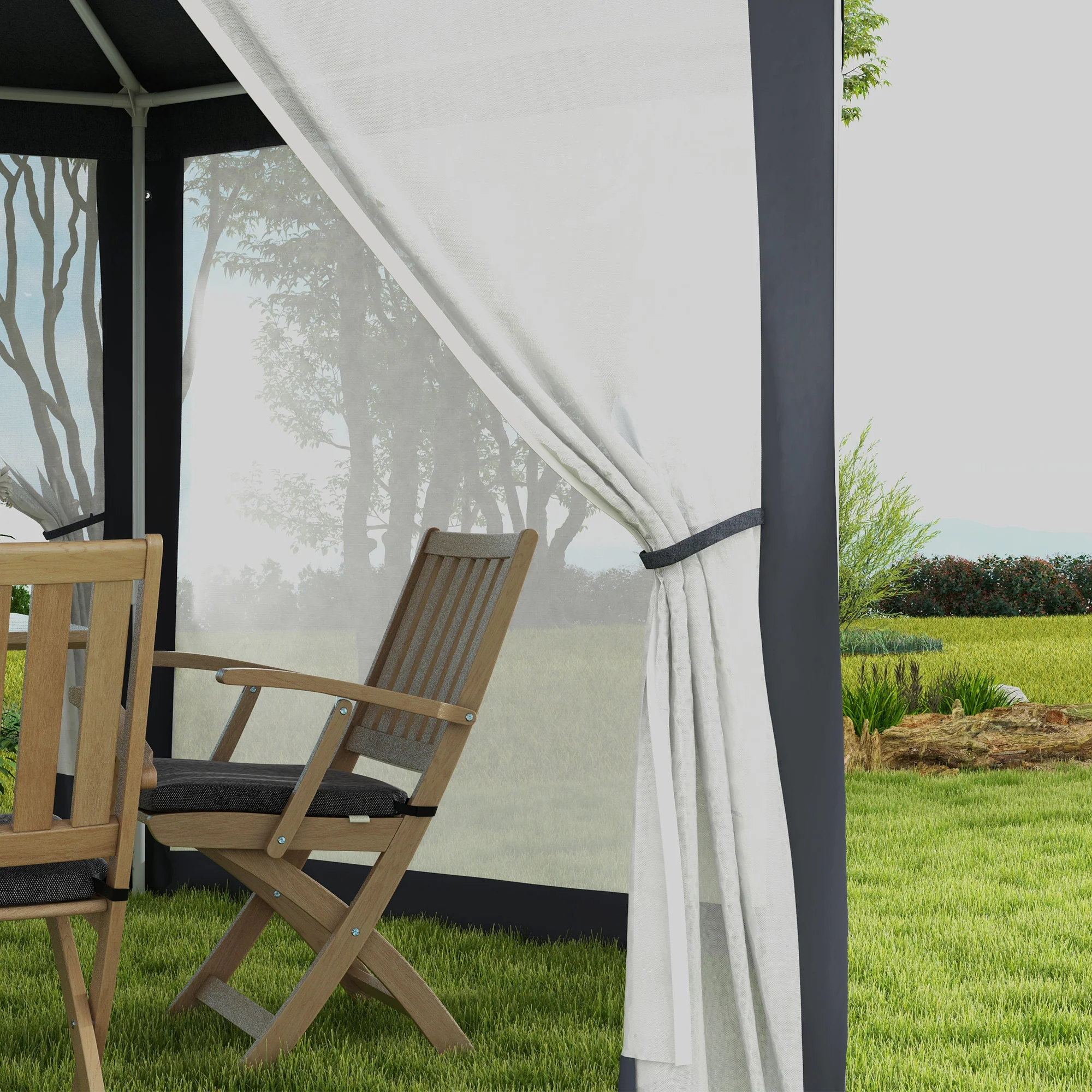 Outsunny Hexagonal Gazebo Patio, Outdoor Canopy Patio Party Tent Dark Grey - Image 8