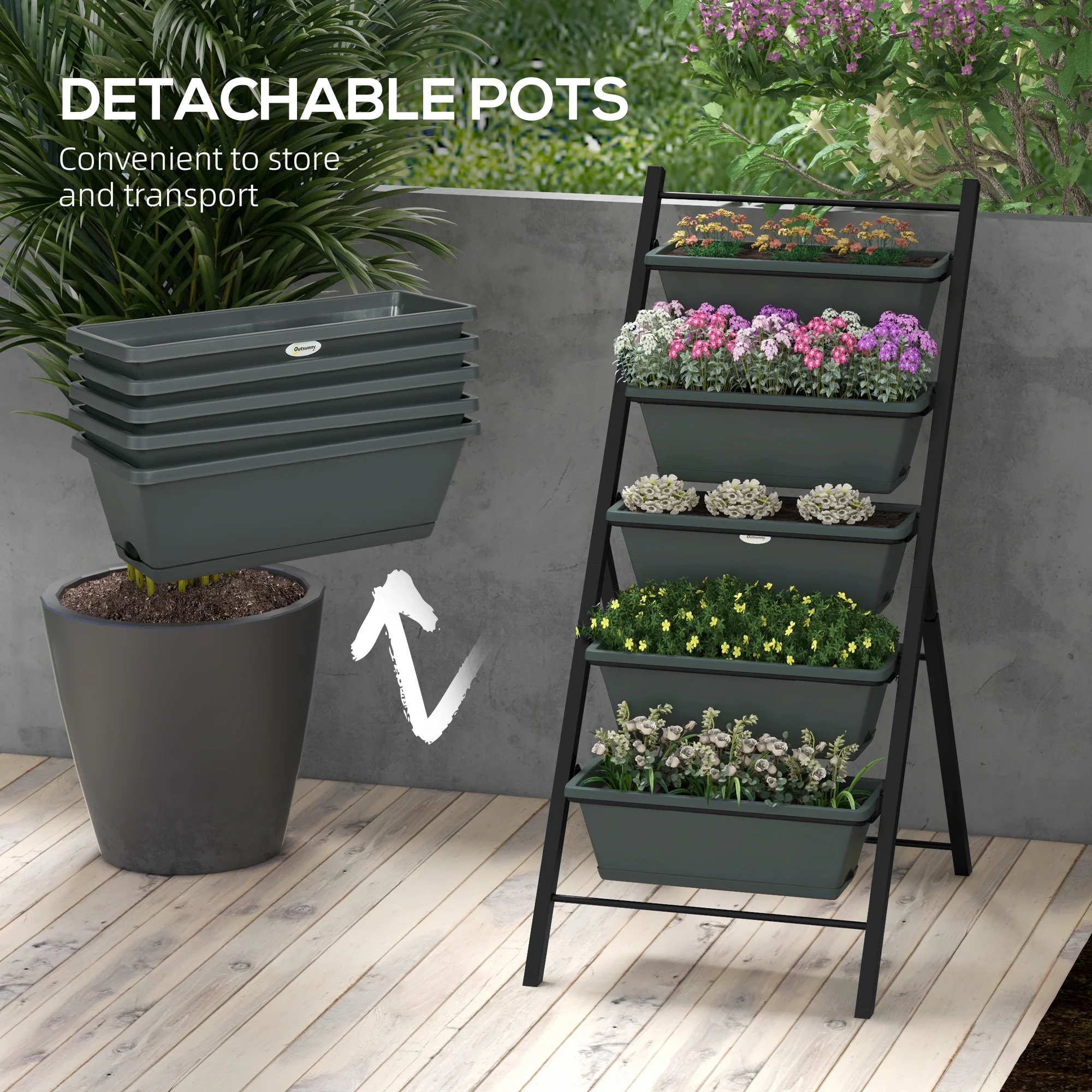 Outsunny Indoor Outdoor Vertical Raised Garden Bed with 5 Removable Tray - Image 6