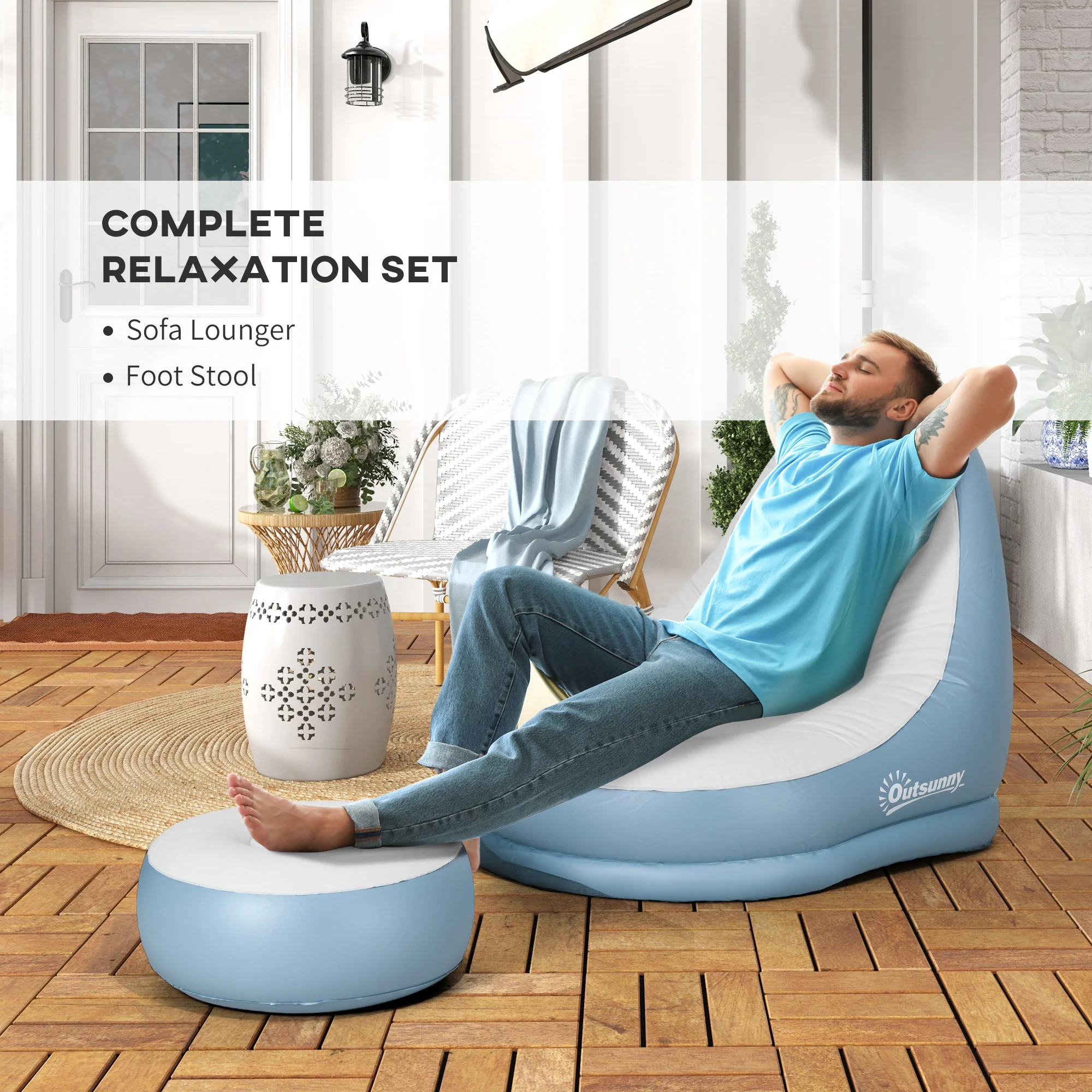 Outsunny Inflatable Chair And Footstool For Gaming, Reading, Watching - Image 12