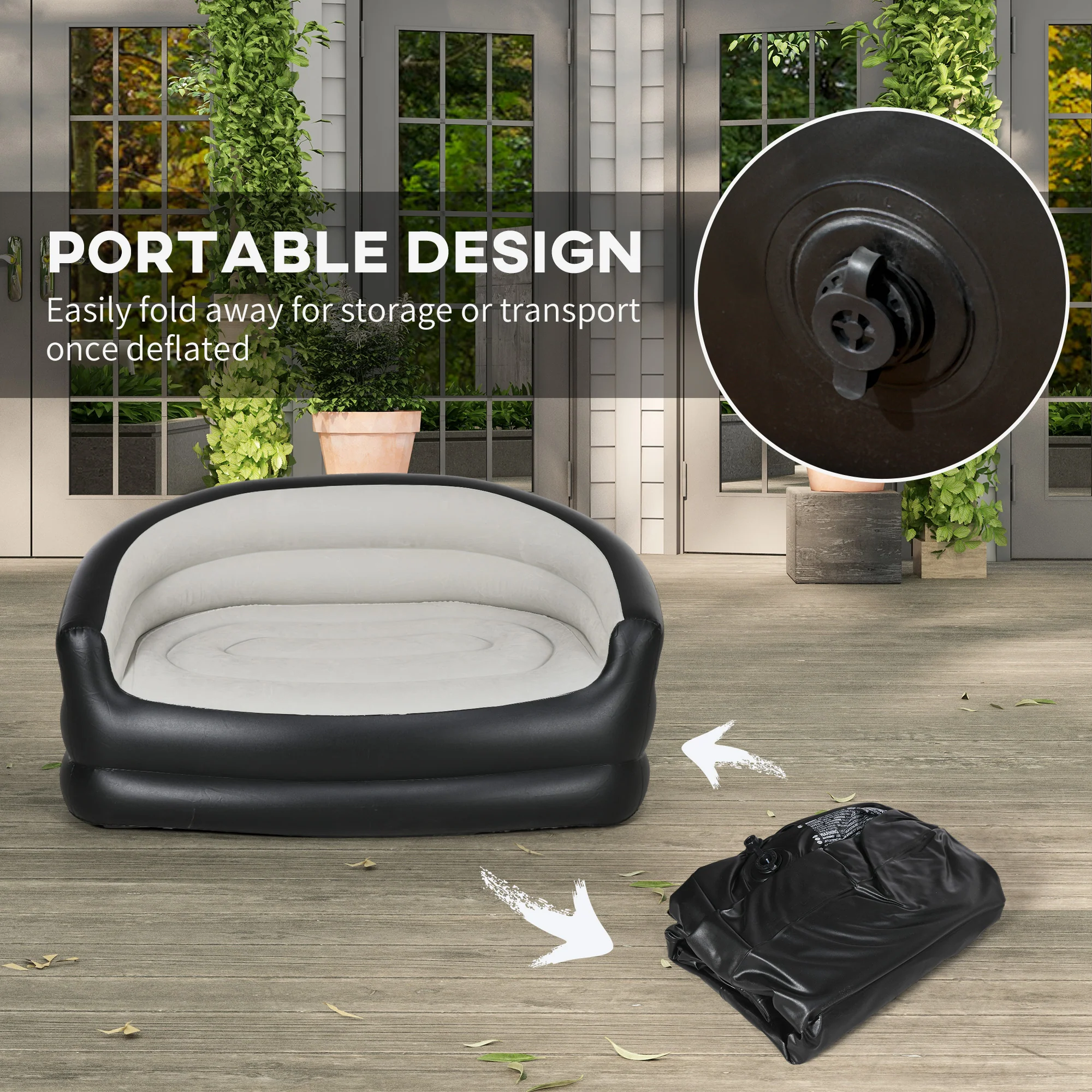 Outsunny Inflatable Chair with Soft Plush Fabric for Movie Watching, Grey - Image 6