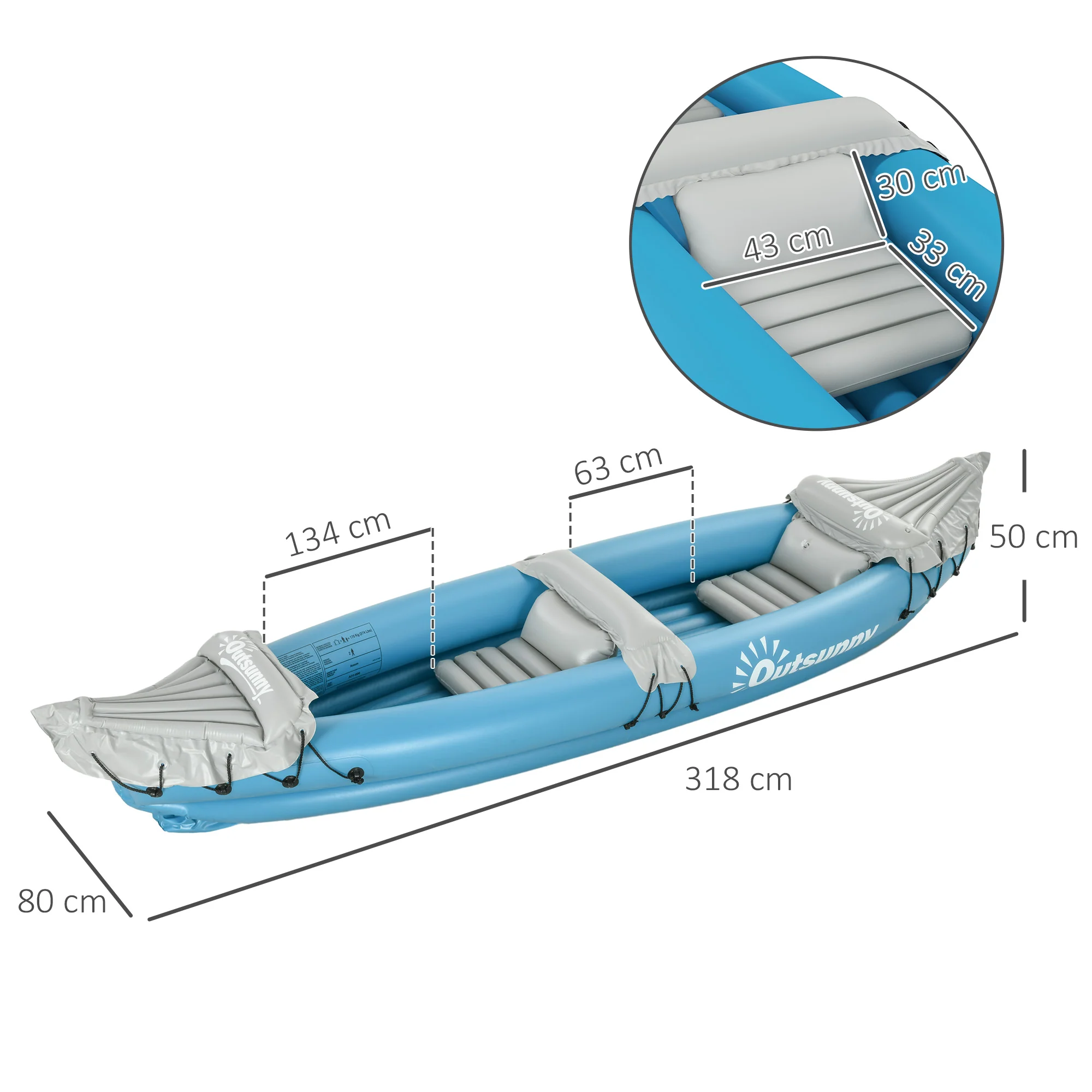 Outsunny Inflatable Kayak Two-Person Inflatable Boat w/ Air Pump, Blue - Image 5