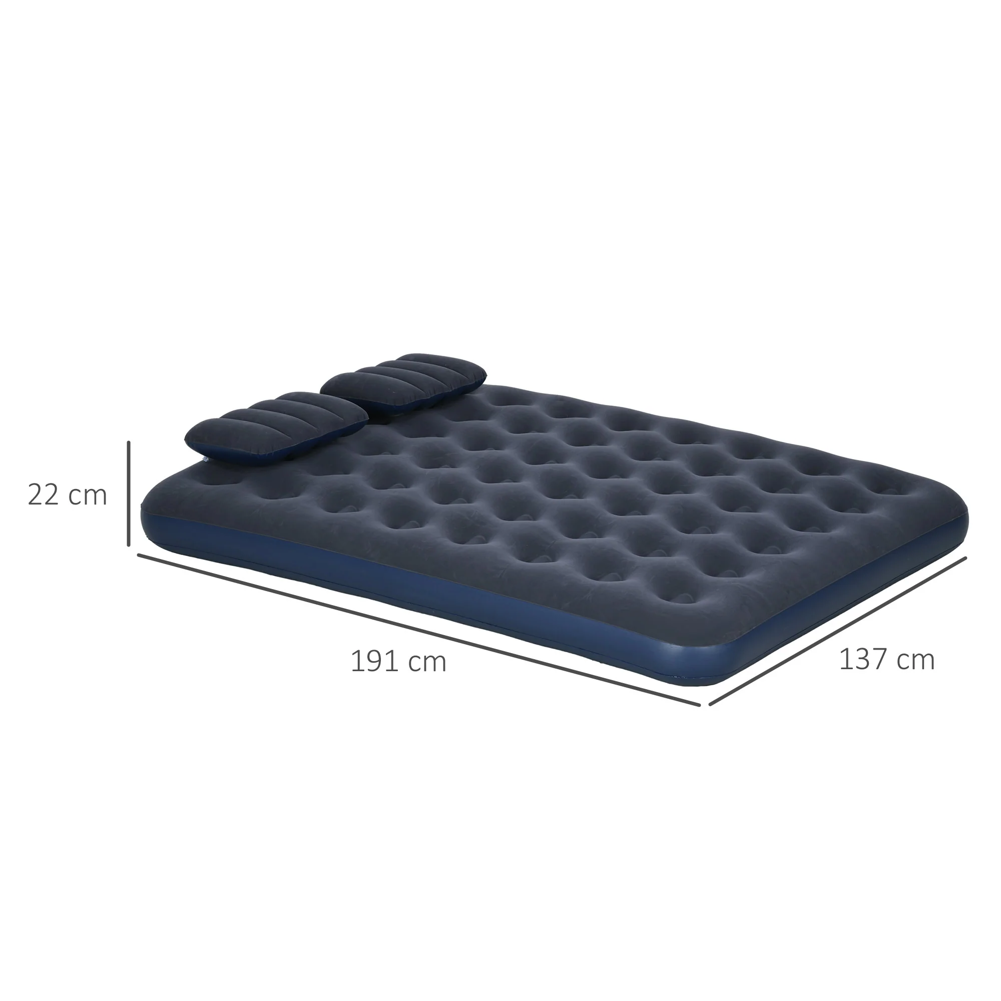 Outsunny Inflatable Mattress with 2 Pillows and Pump, Blue, 191 x 137 x 22cm - Image 5