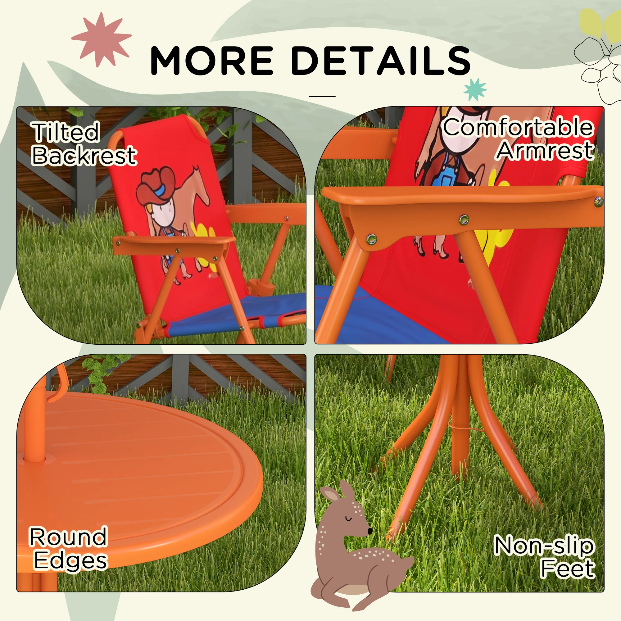 Outsunny Kids Bistro Table and Chair Set w/ Cowboy Theme, Adjustable Parasol - Image 8