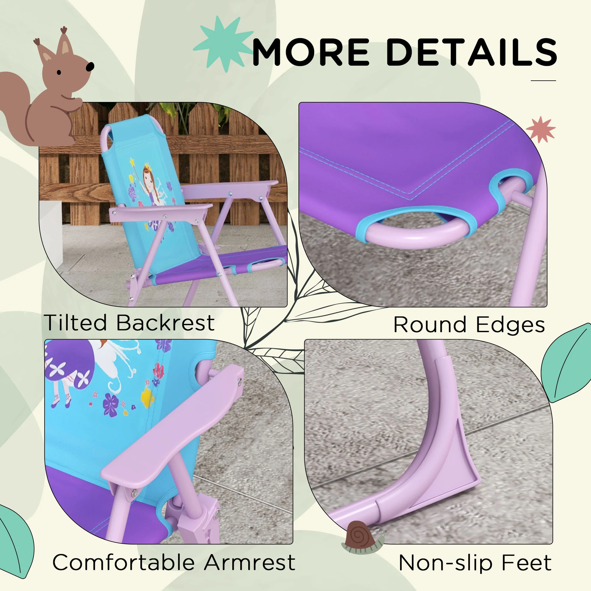 Outsunny Kids Bistro Table and Chair Set w/ Fairy Theme, Adjustable Parasol - Image 8