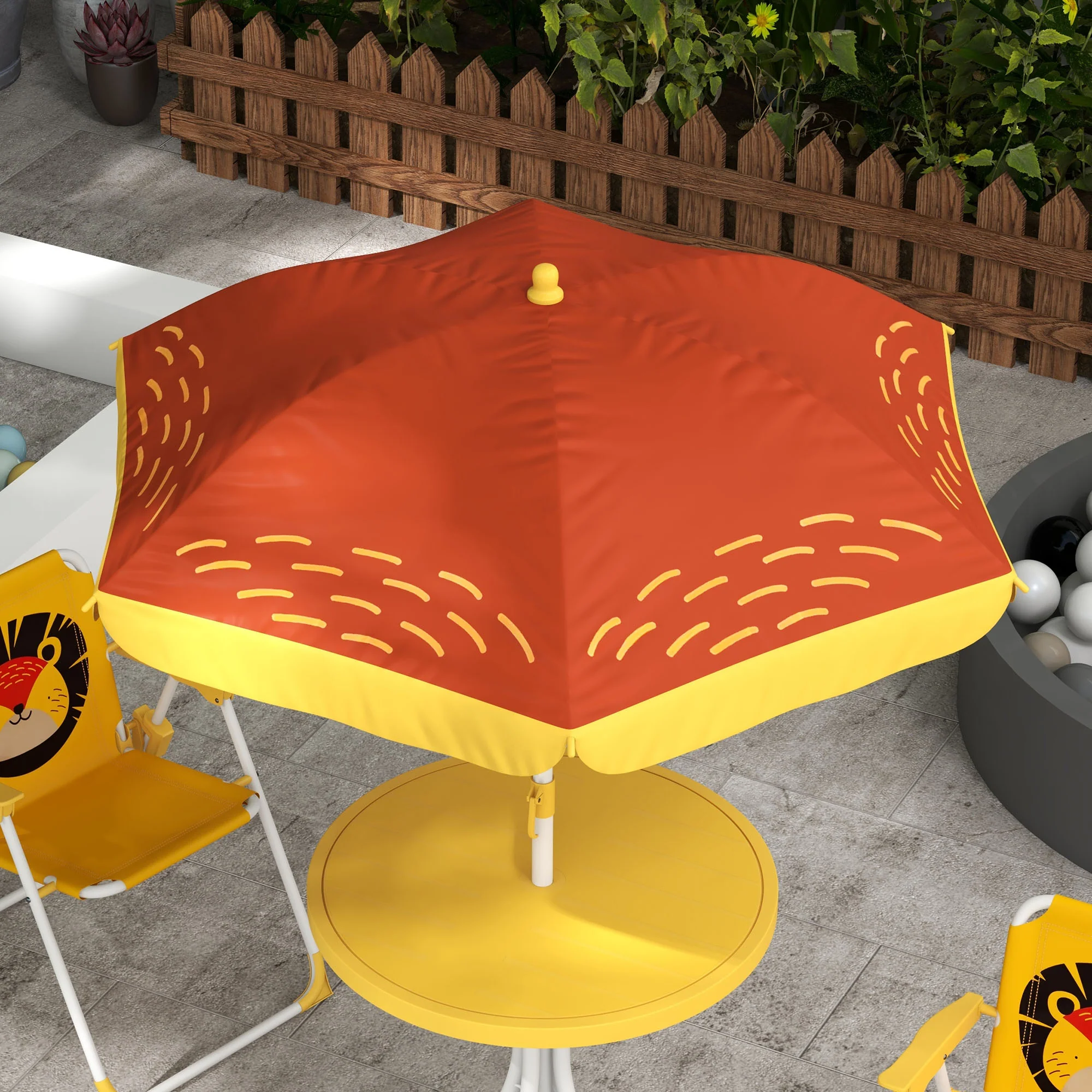 Outsunny Kids Bistro Table and Chair Set w/ Lion Theme, Adjustable Parasol - Image 9