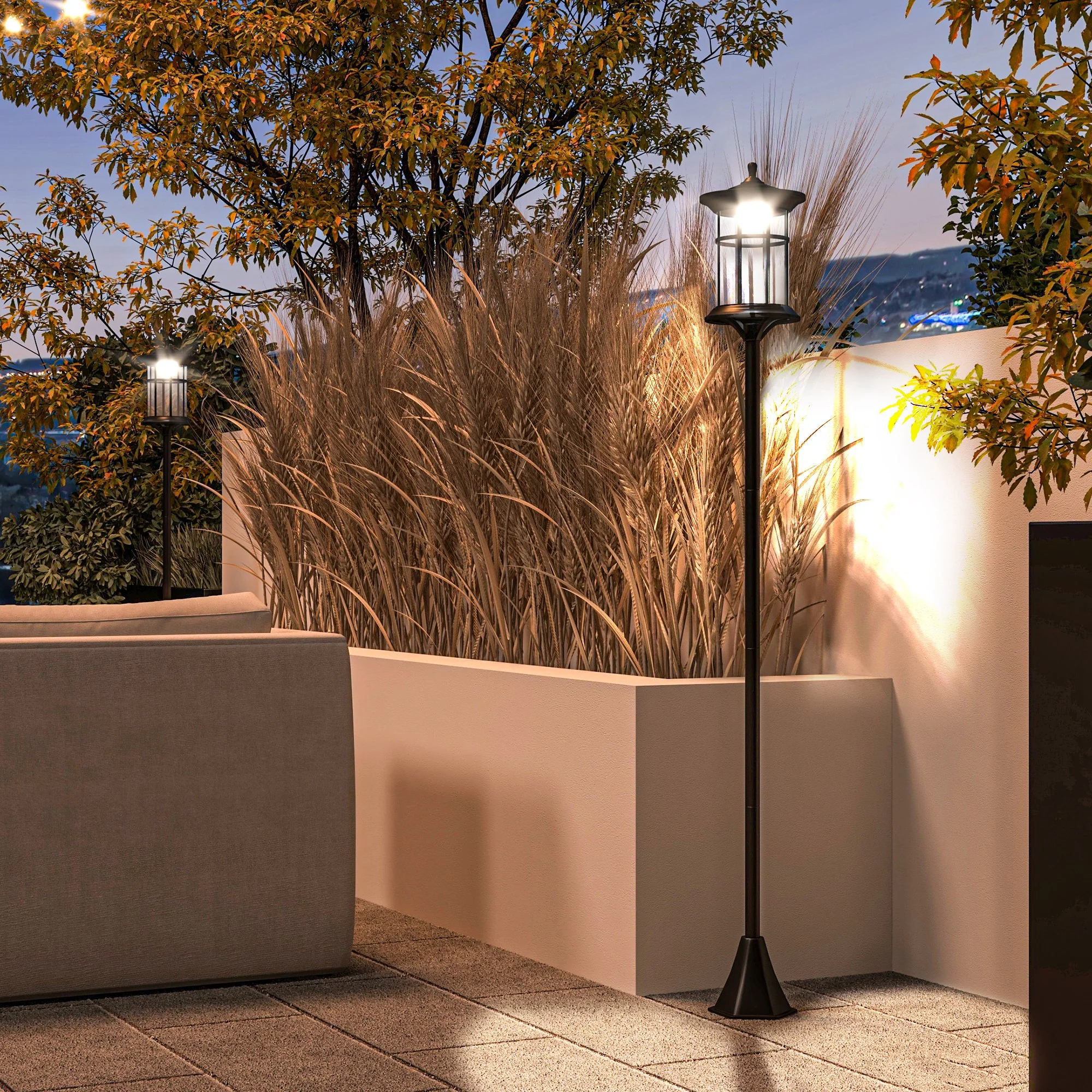 Outsunny LED Outdoor Solar Post Lights, Waterproof IP44, Cool White, 2 Pack - Image 2