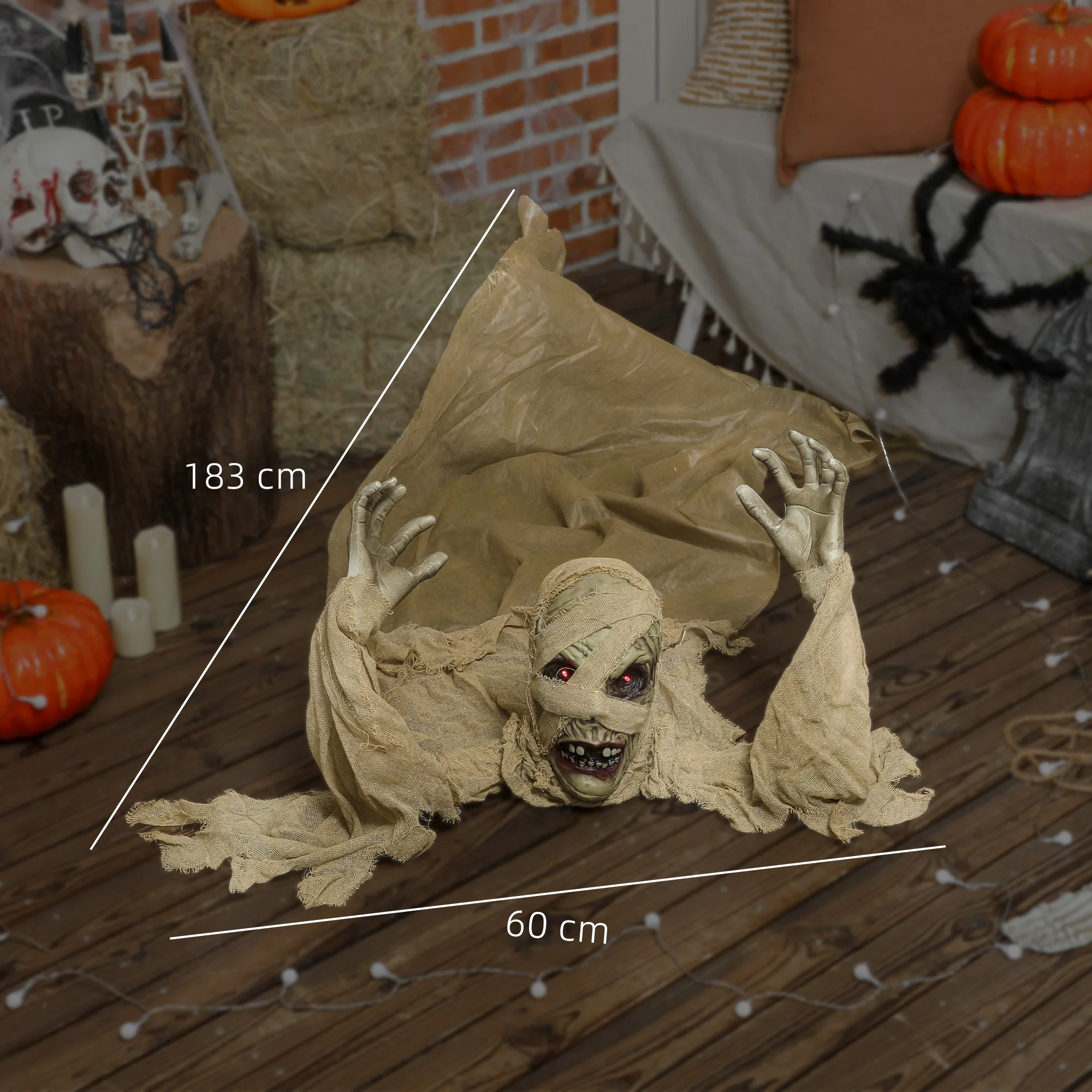 Outsunny Life Size Halloween Animated Crawling Mummy with Glowing LED Eyes - Image 3