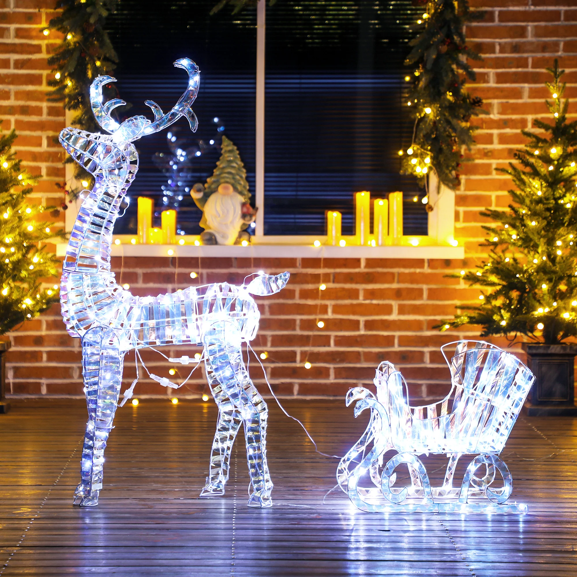 Outsunny Lighted Christmas Reindeer with Sleigh, Waterproof Holiday Decor - Image 8