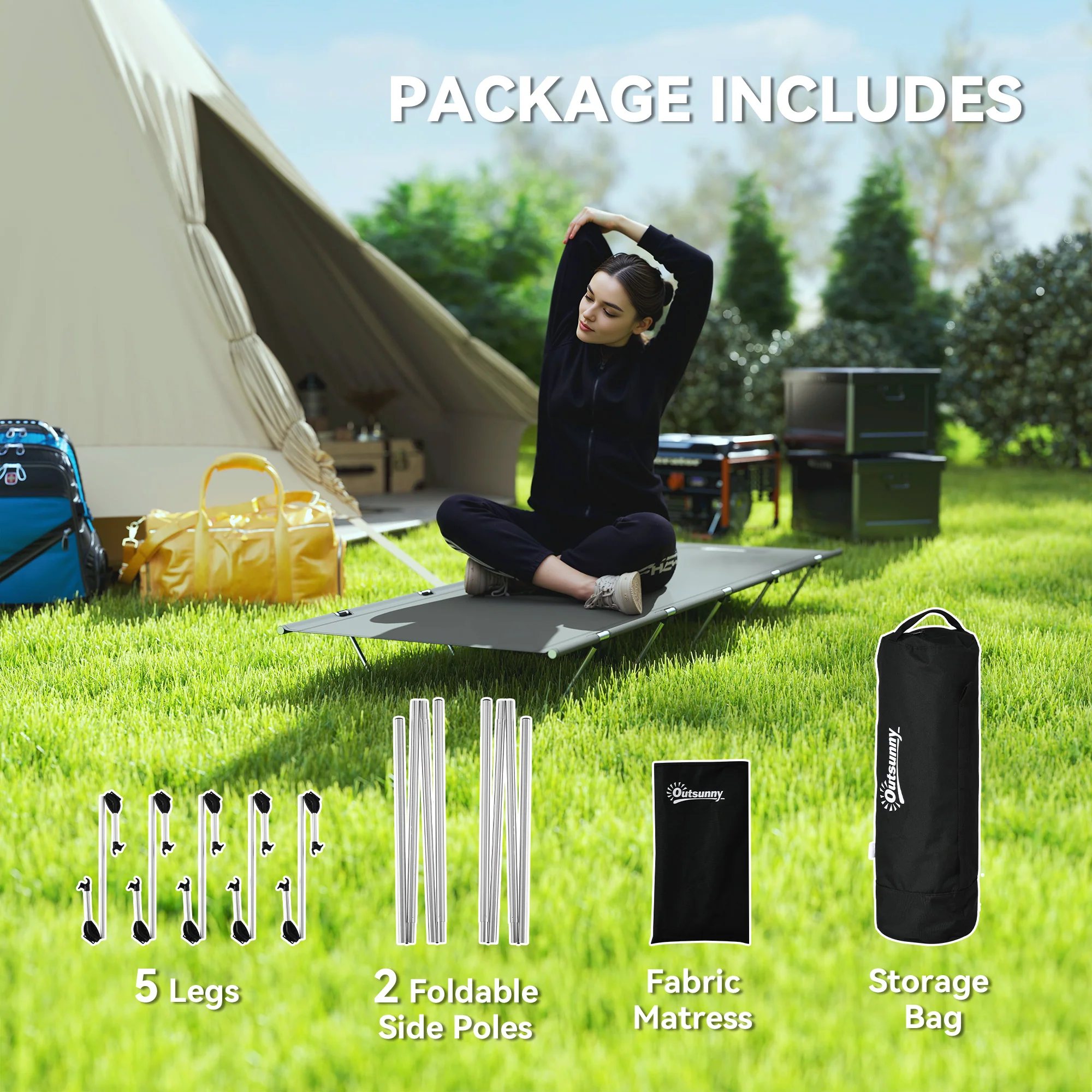 Outsunny Lightweight Camping Cot Portable Compact Sleeping Bed w/ Carry Bag - Image 6