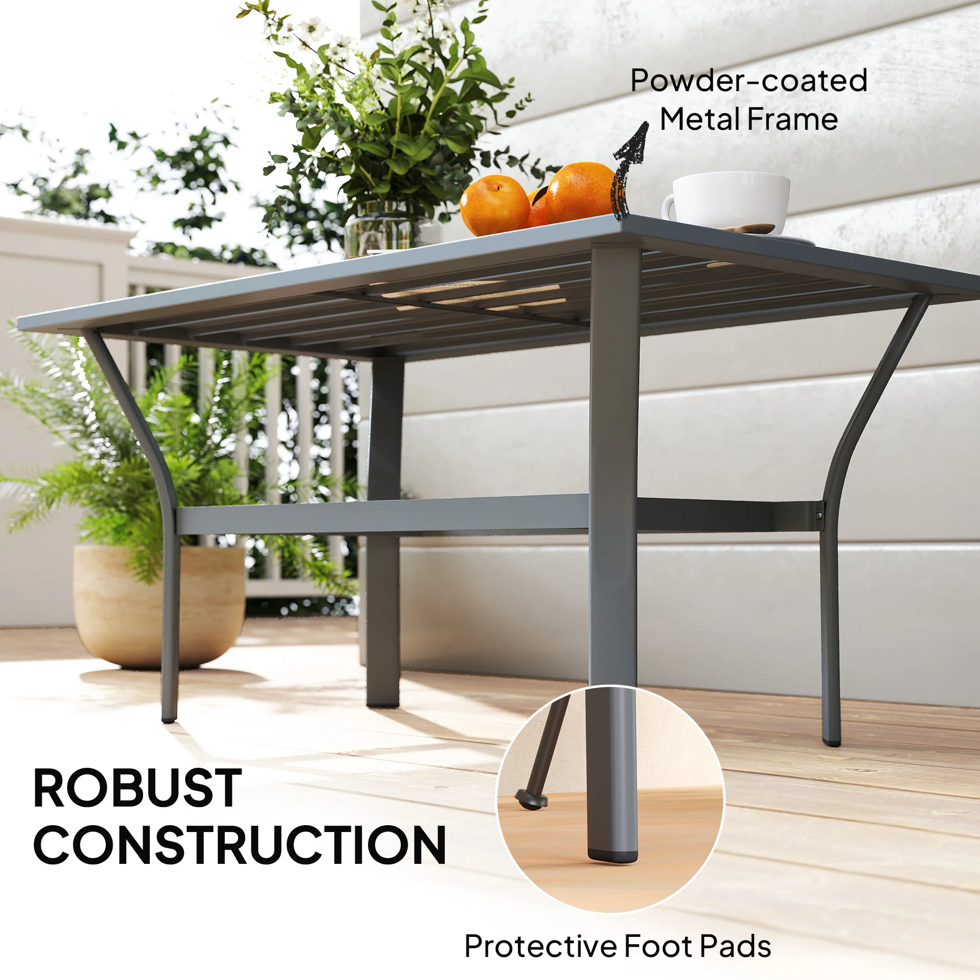 Outsunny Metal Garden Coffee Table with Slatted Tabletop, Dark Grey - Image 4