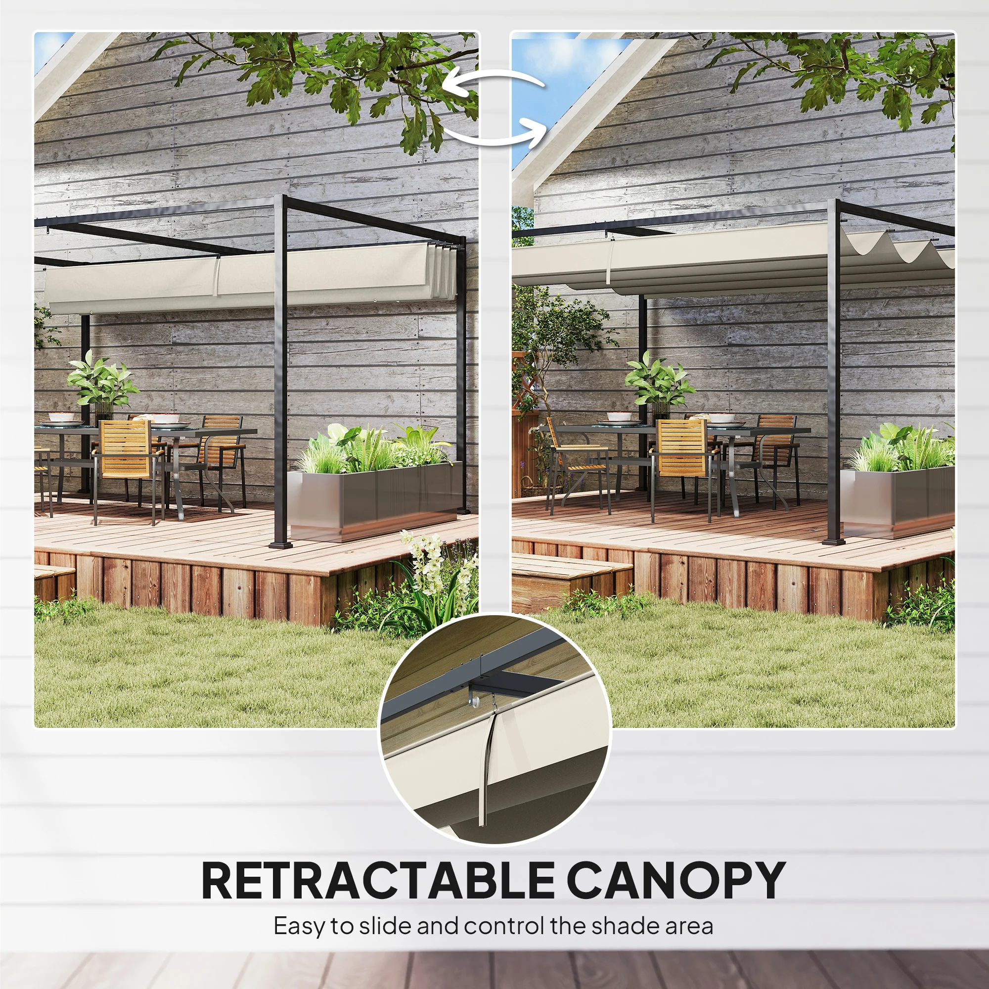 Outsunny Metal Pergola Gazebo Patio Sunshelter Retractable Canopy Cream - Image 3