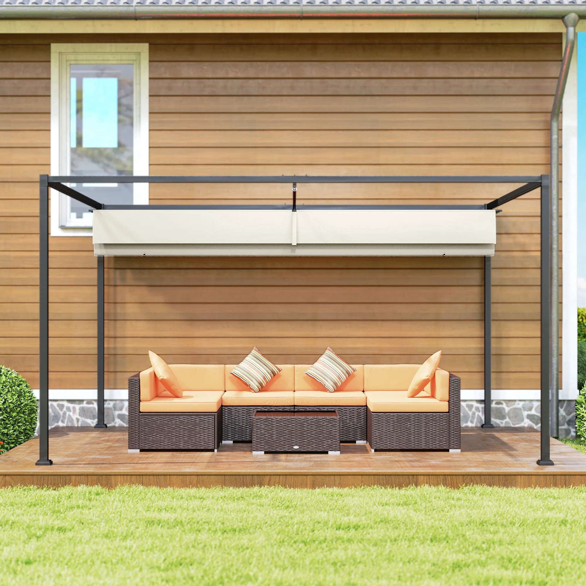 Outsunny Metal Pergola Gazebo Patio Sunshelter Retractable Canopy Cream - Image 9
